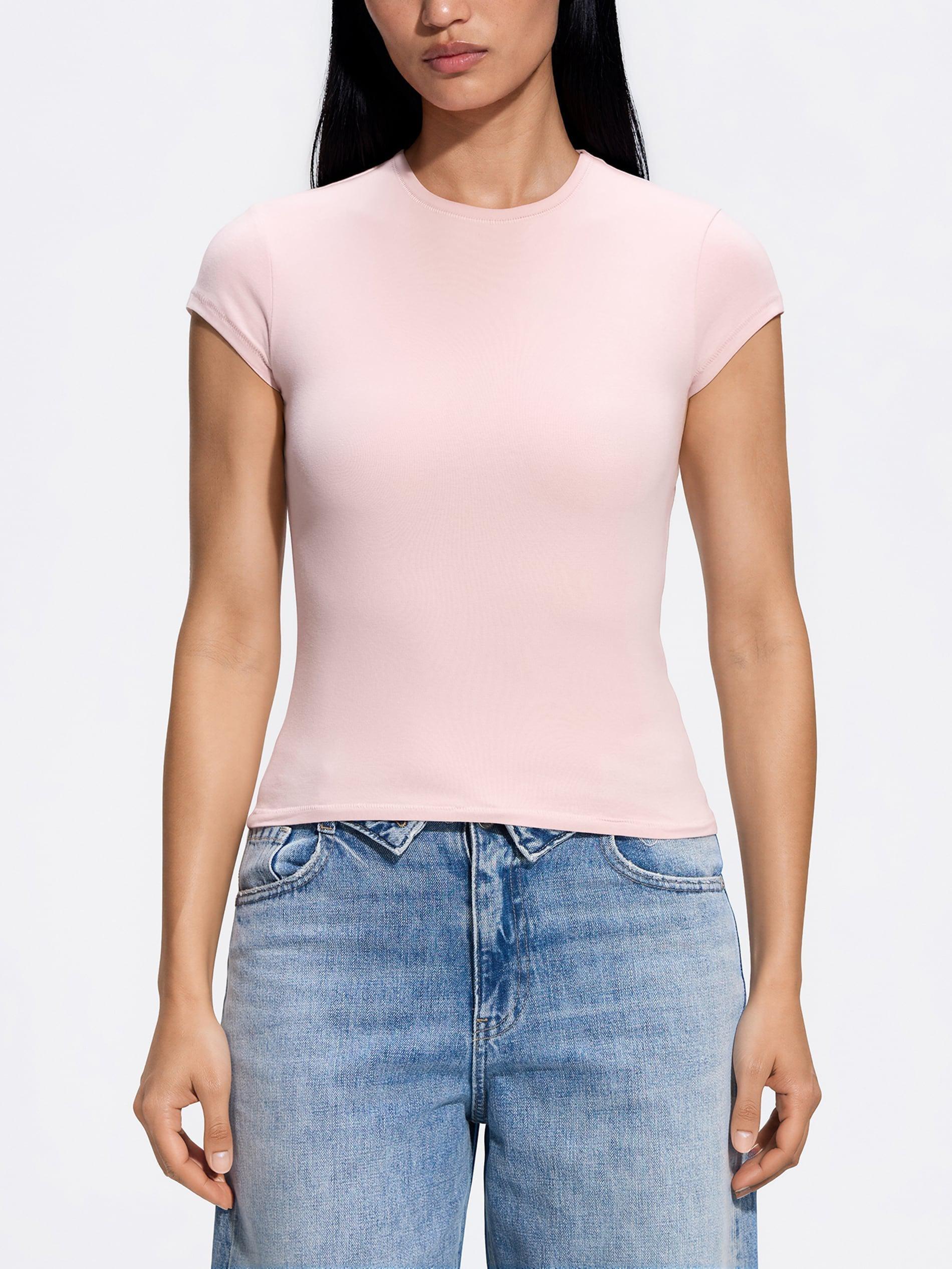تيشيرت بقصة ضيقة وردي, Pink, medium