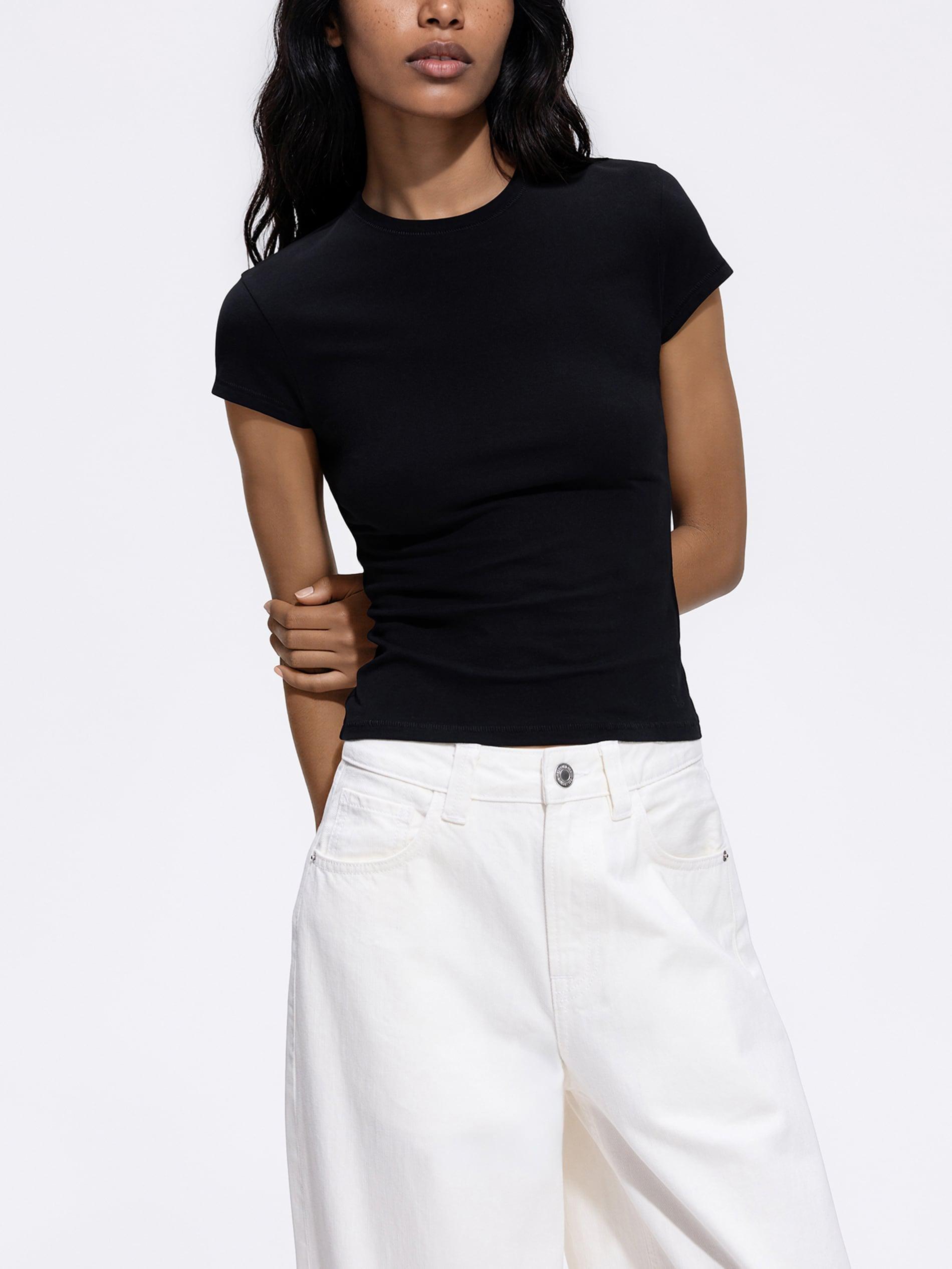 تيشيرت بقصة ضيقة أسود, Black, medium