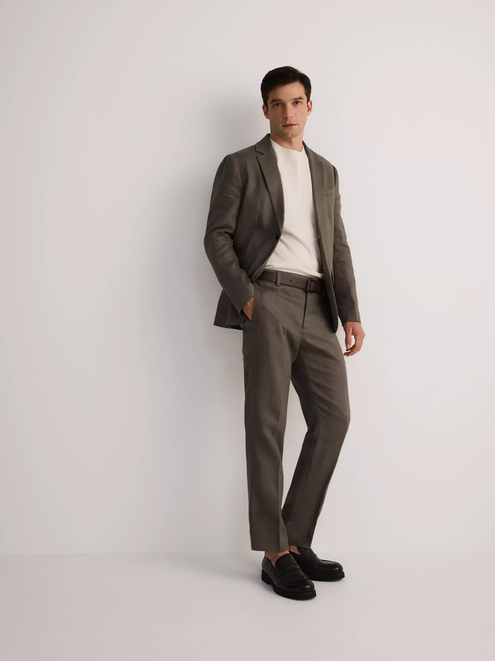 Green Regular Fit Linen Pants, , large image number 0