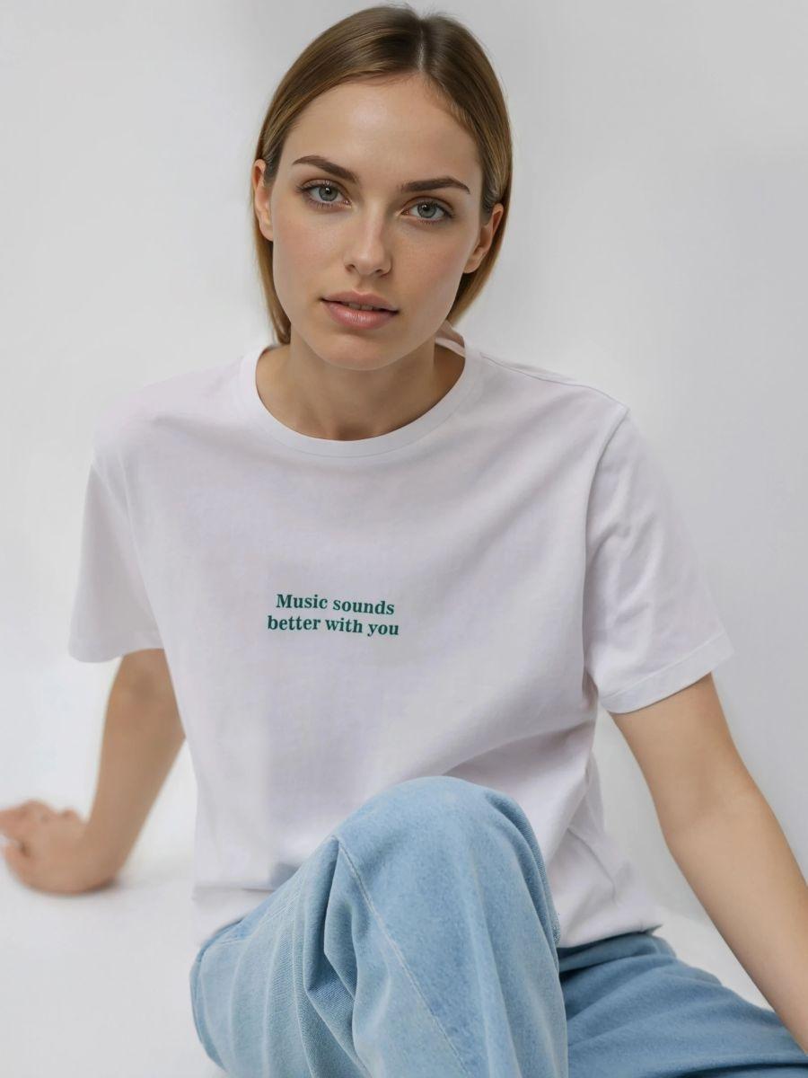 تيشيرت مع طبعة أبيض, White, medium