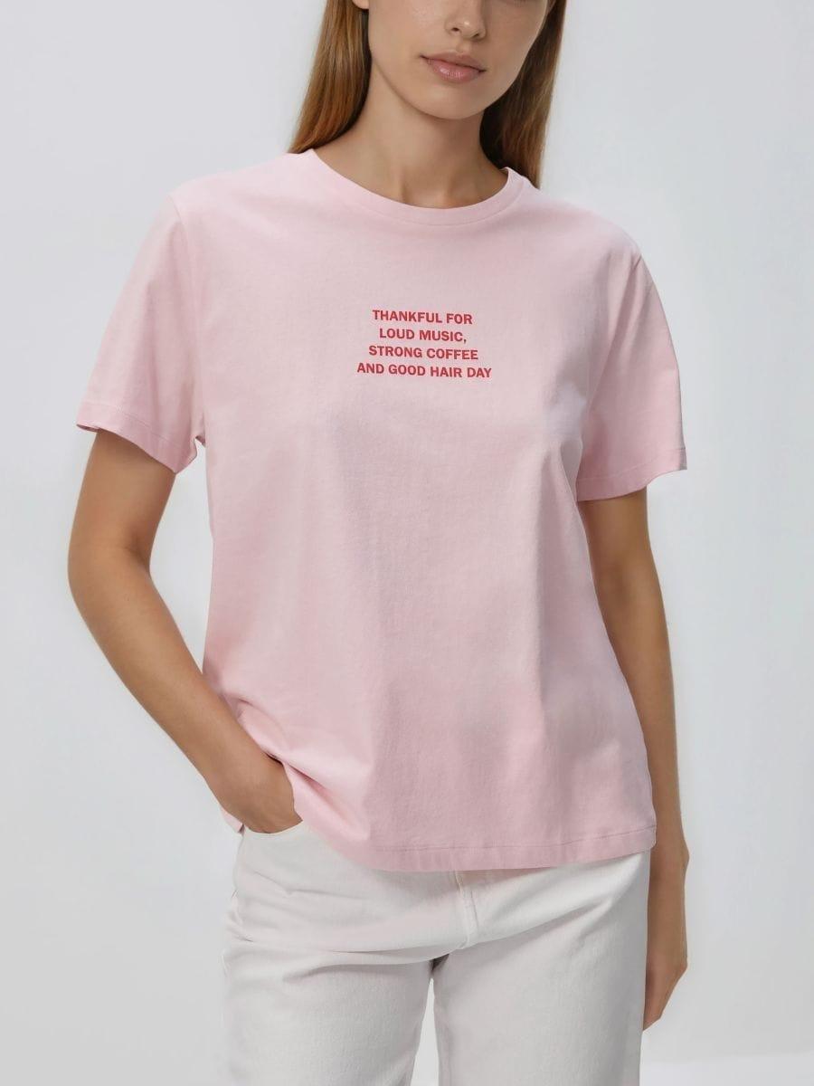 تيشيرت مع طبعة وردي, Pink, medium