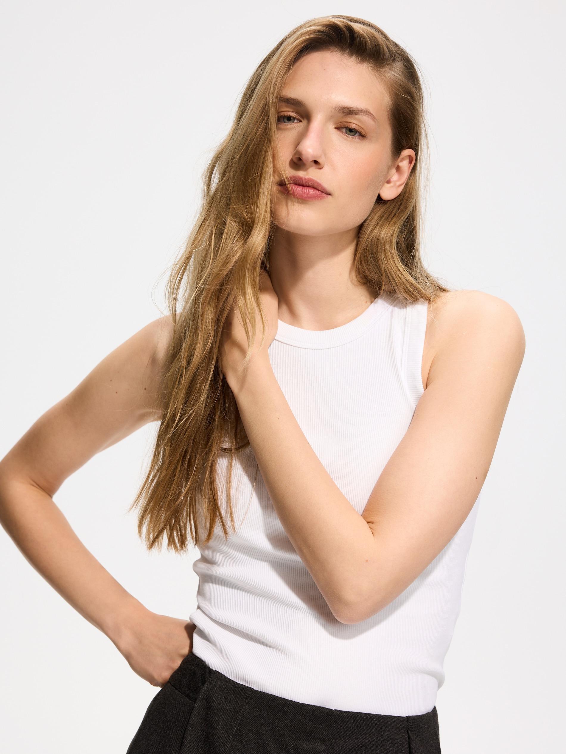 White Cotton Top, White, medium