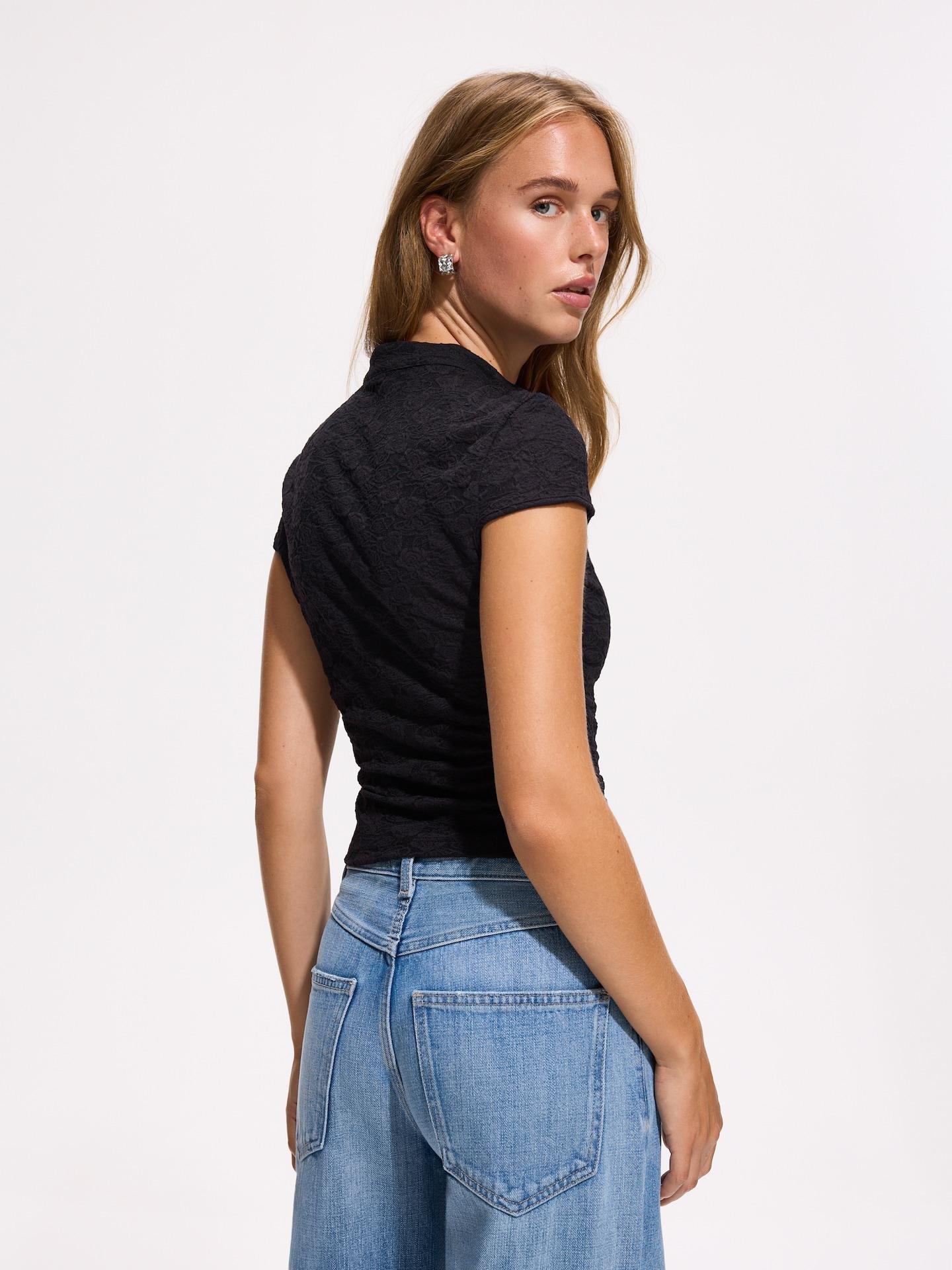 Black Blouse With A Cut-Out At The Neckline, Black, large image number 2