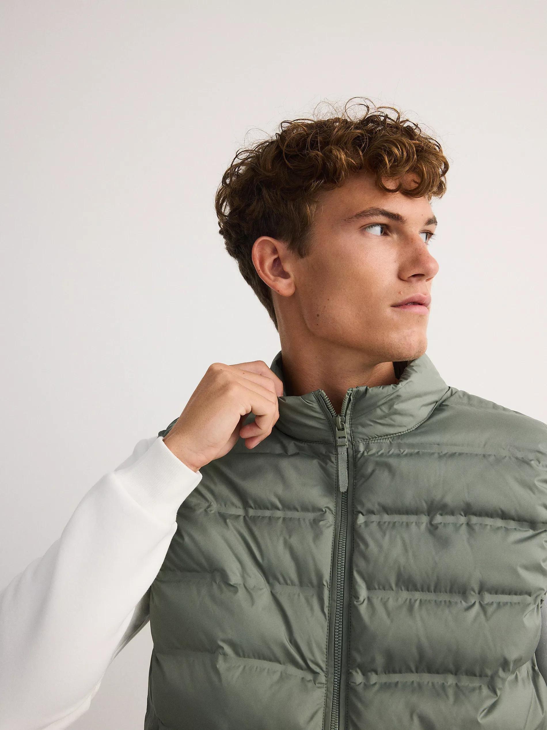 Green Quilted Vest With Stand-Up Collar, , large image number 1