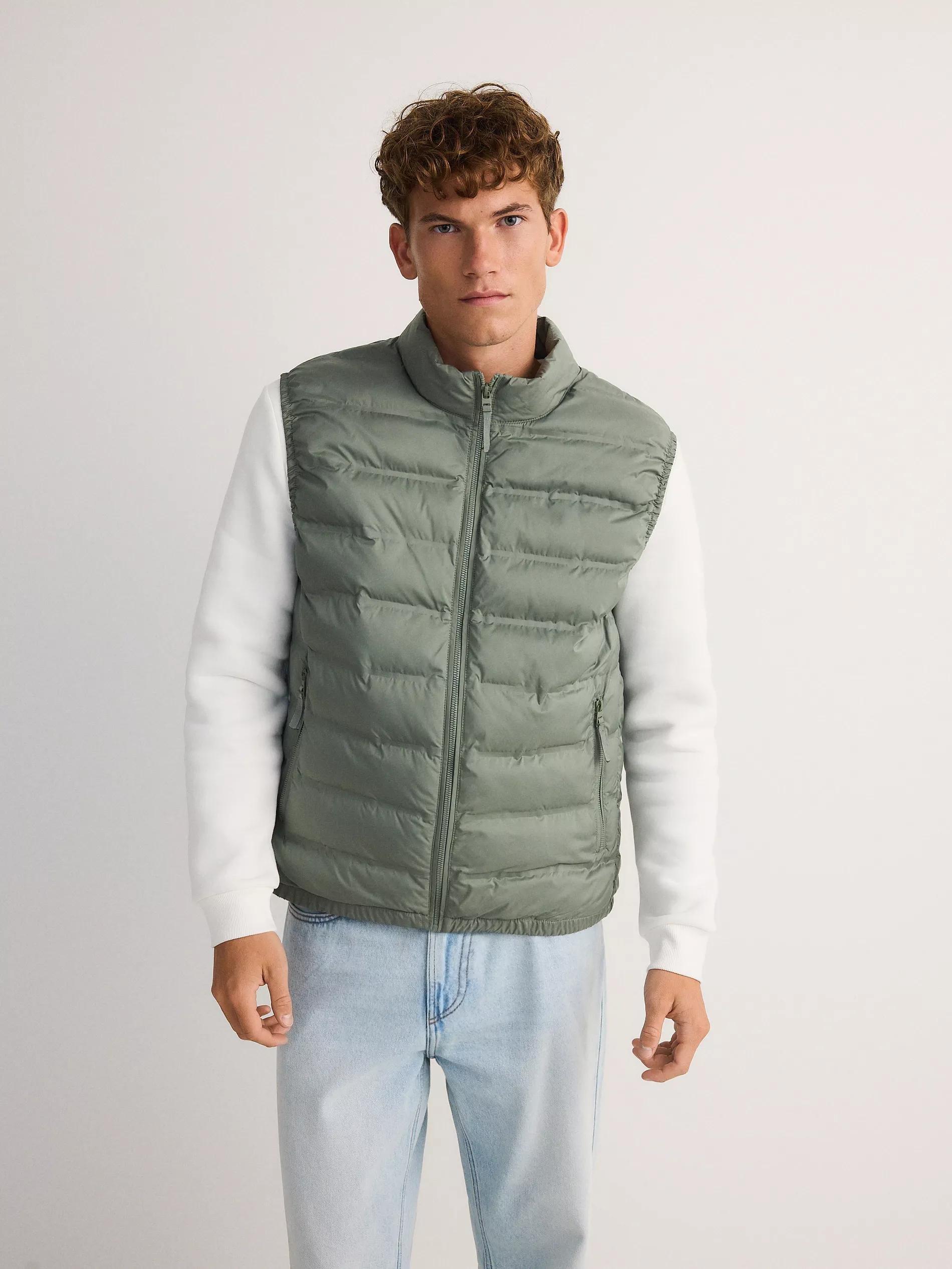 Green Quilted Vest With Stand-Up Collar, , large image number 3