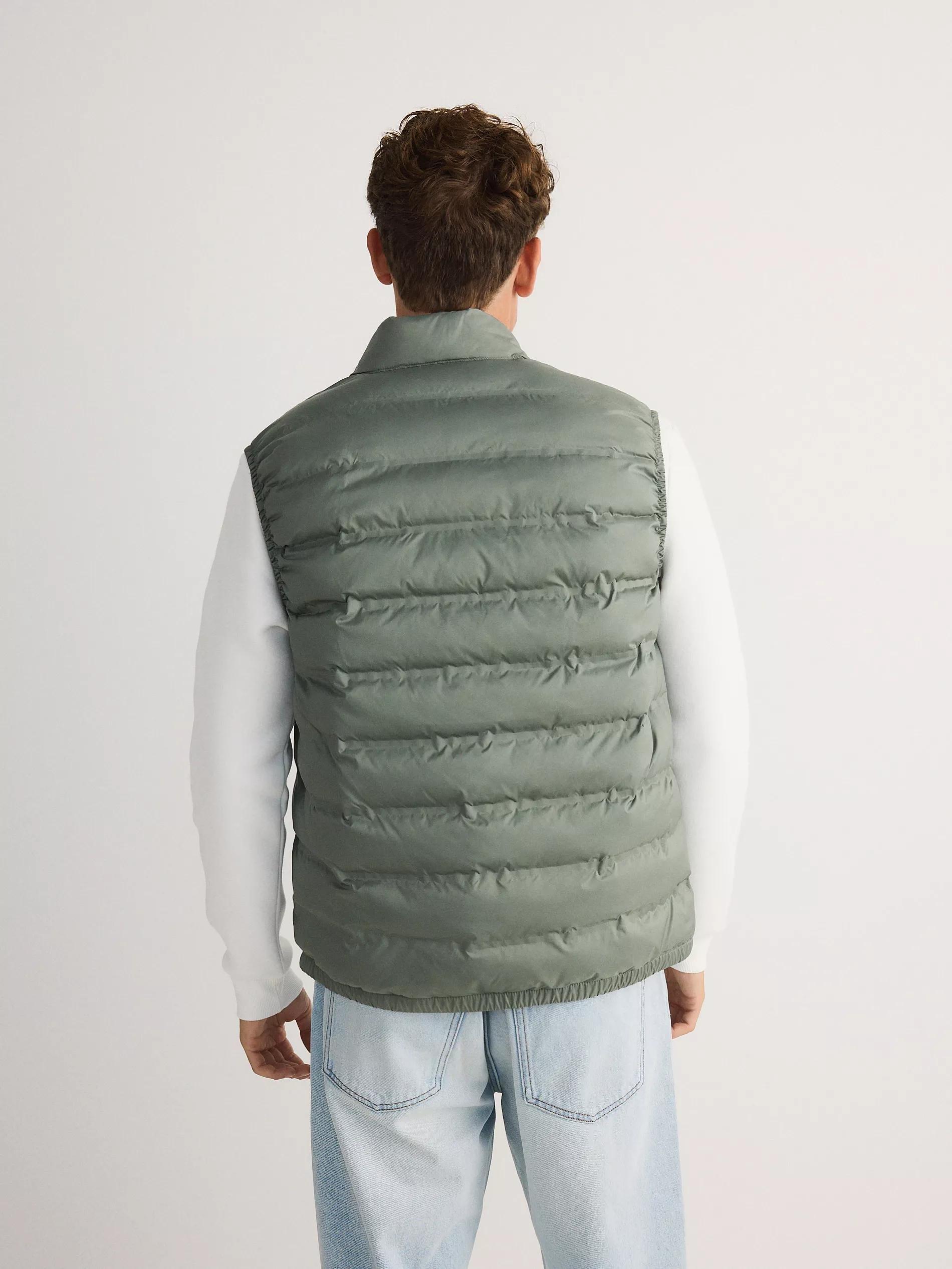 Green Quilted Vest With Stand-Up Collar, , large image number 4