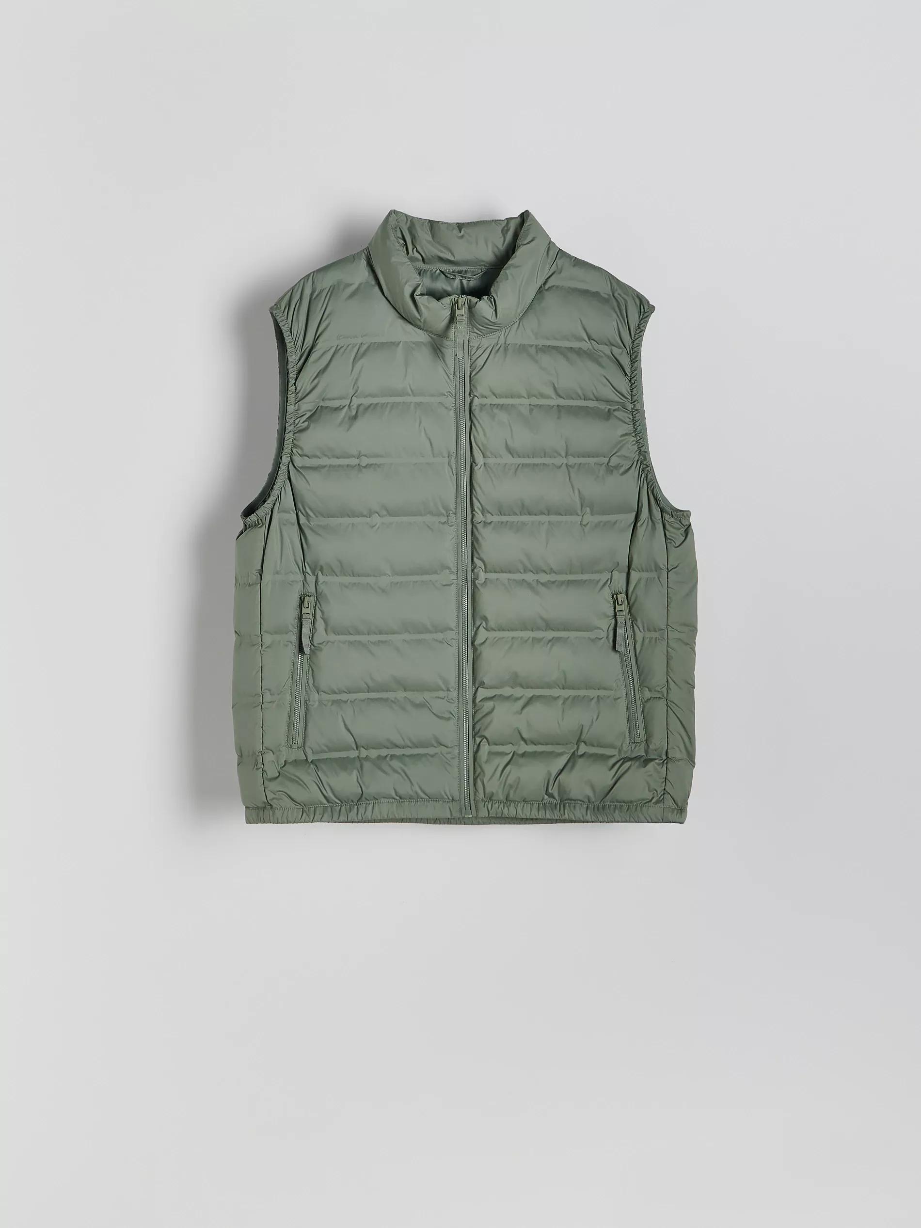 Green Quilted Vest With Stand-Up Collar, , large image number 5
