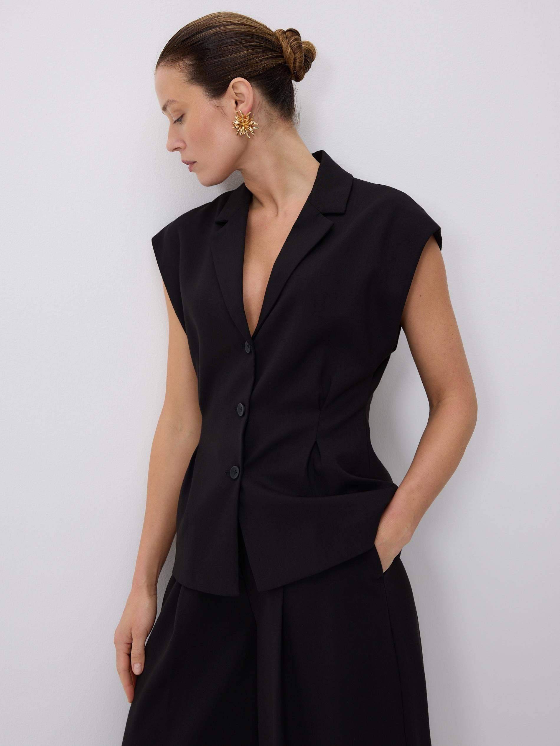 Black Viscose Rich Vest, Black, large image number 0