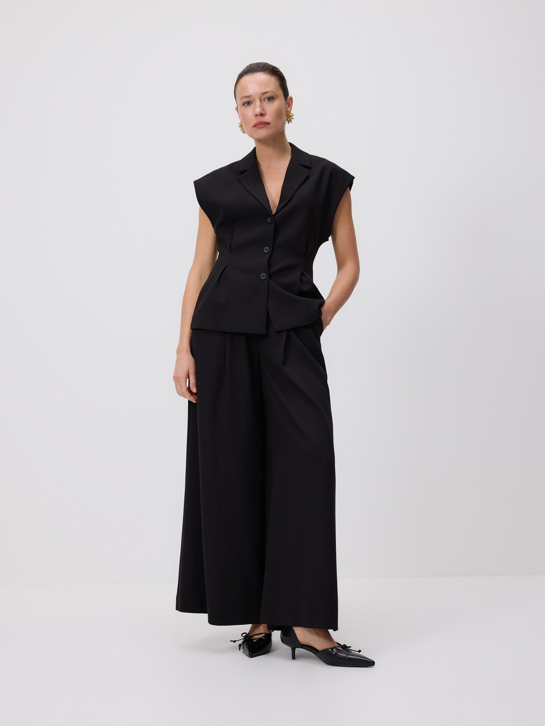 Black Viscose Rich Vest, Black, large image number 1