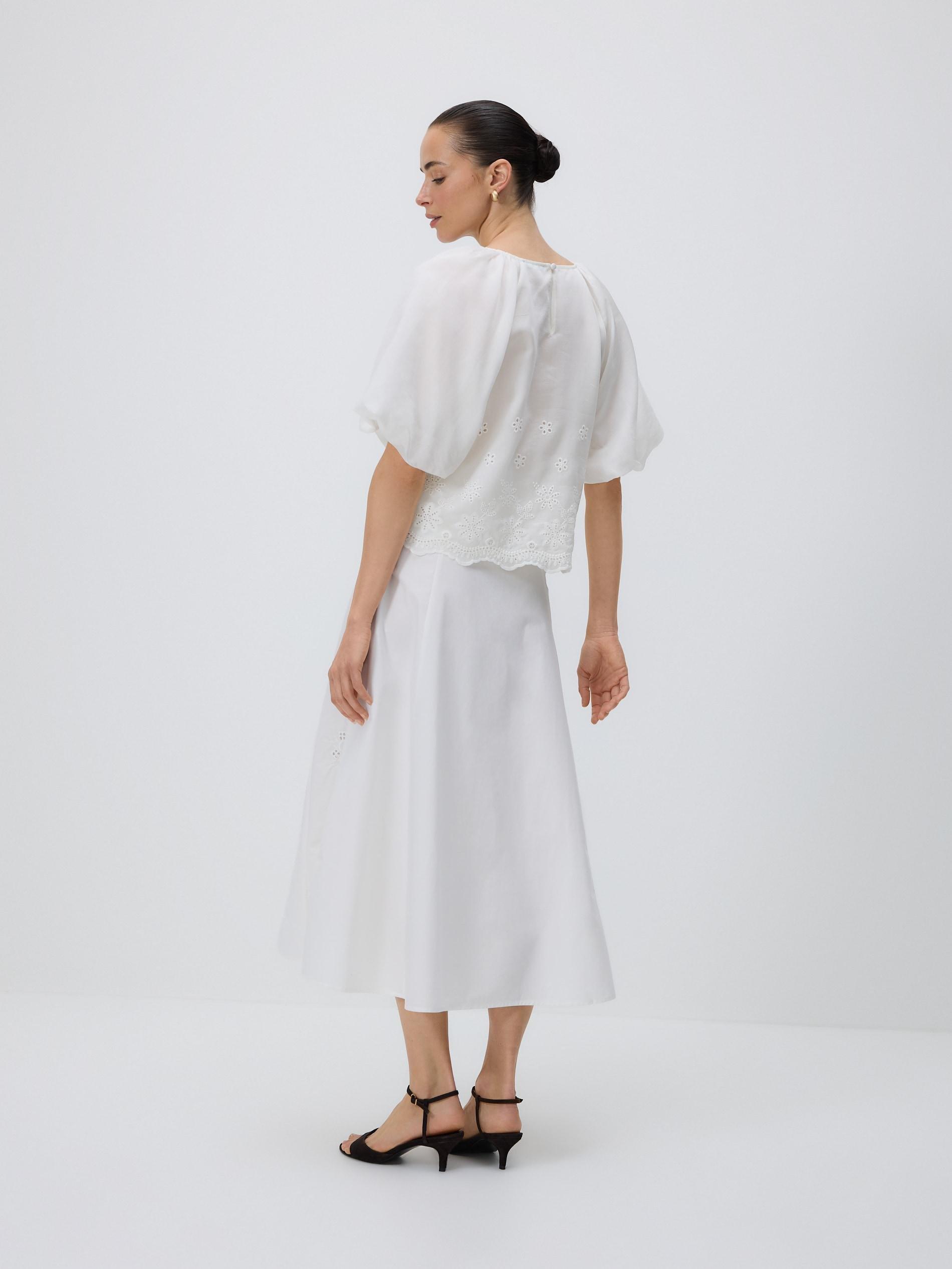 White Midi Skirt With Embroidery, White, large image number 3
