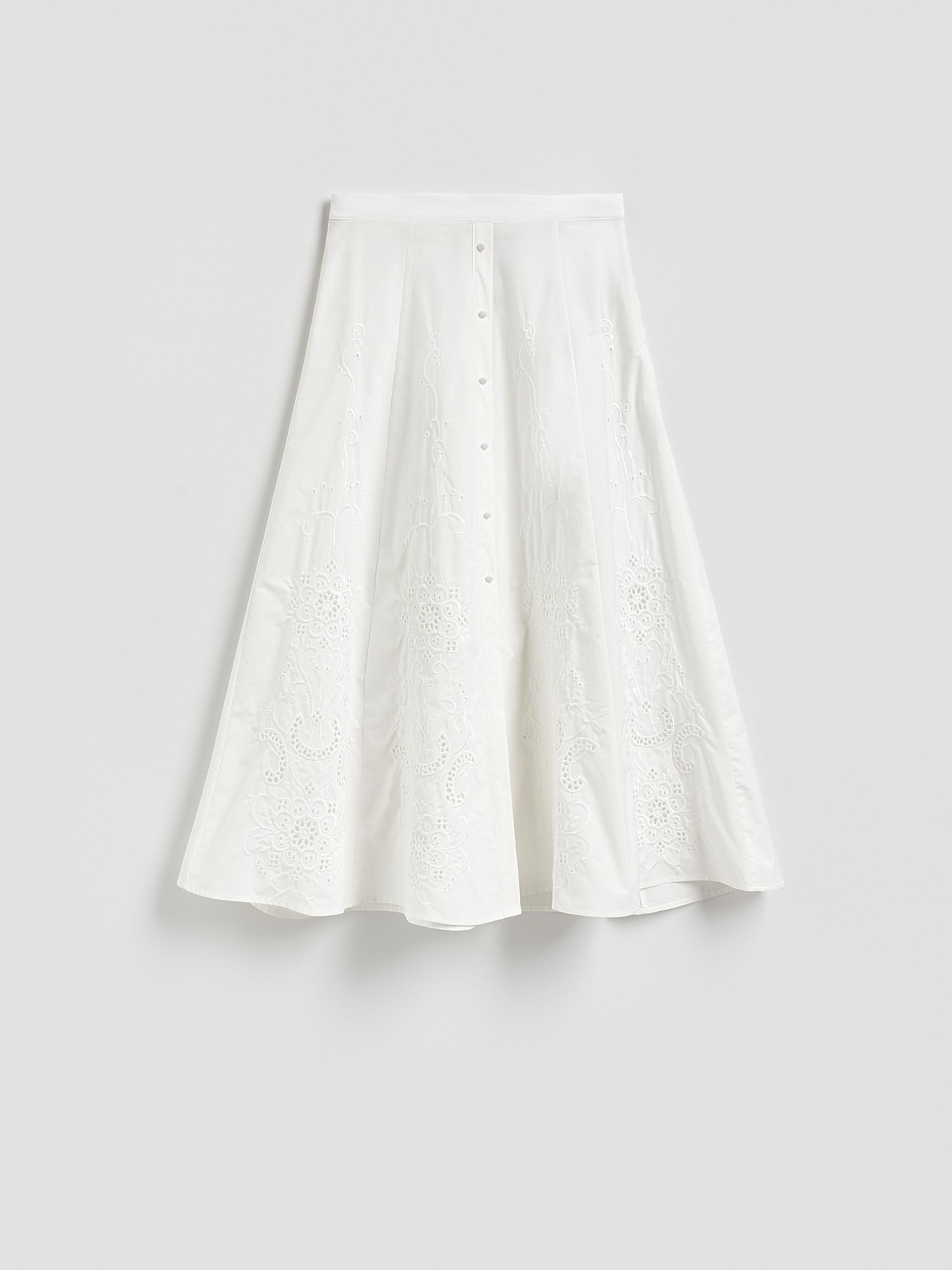 White Midi Skirt With Embroidery, White, large image number 4