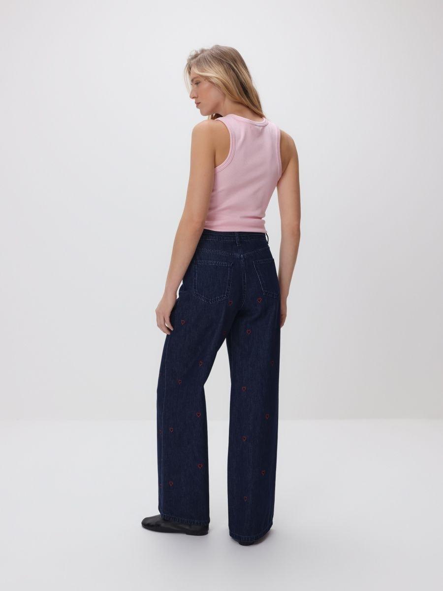 Navy Wide-leg jeans with embroidered detail, Navy, medium