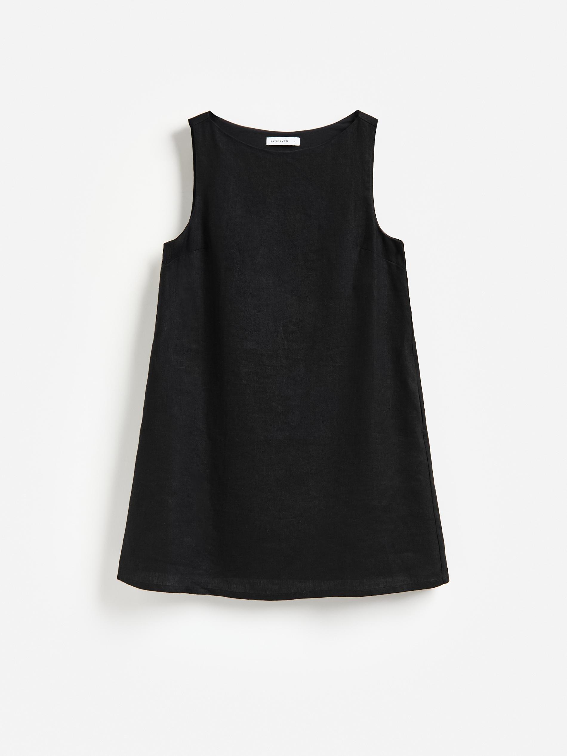 Black Mini Linen Dress, Black, large image number 3