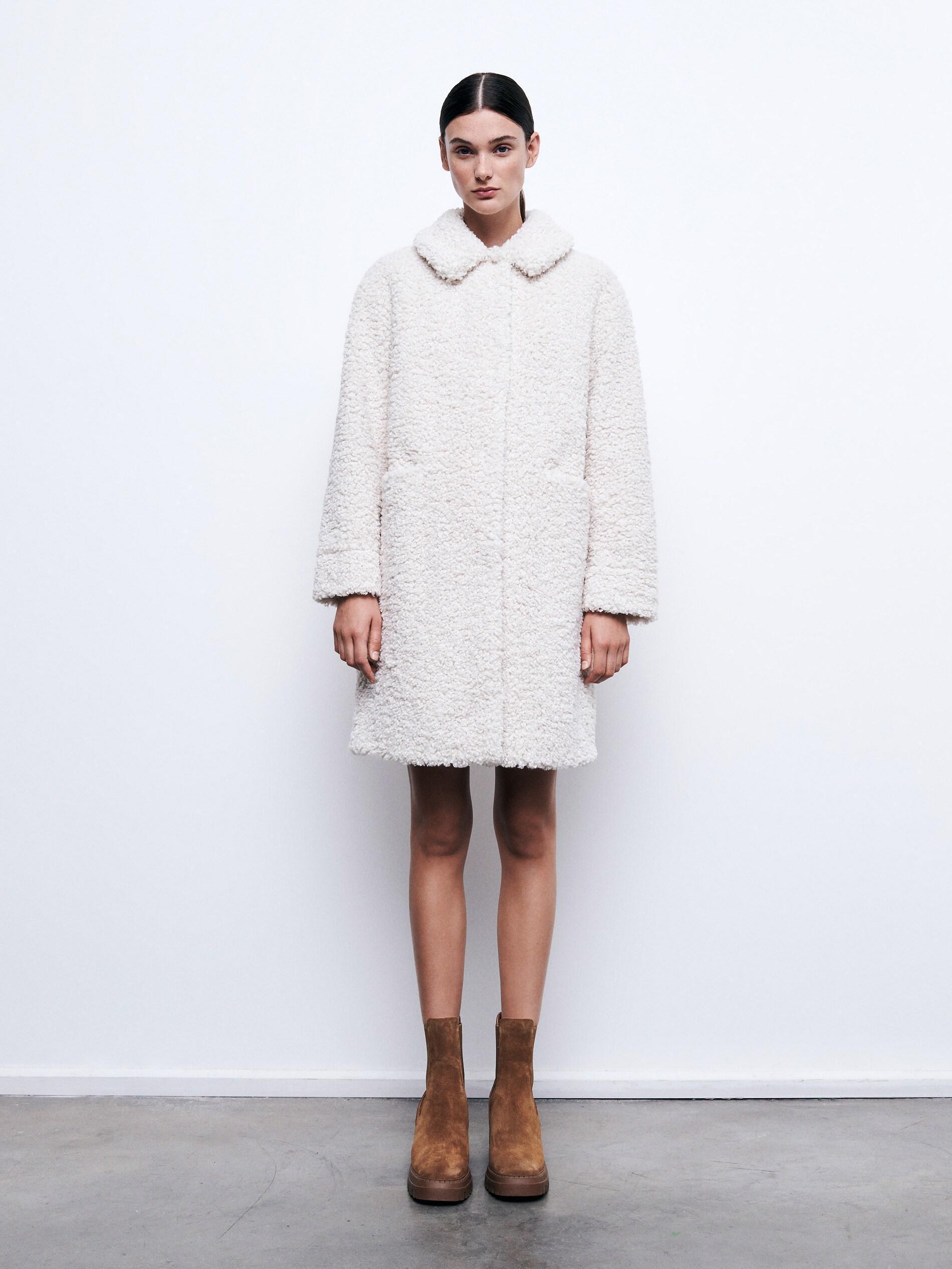 Cream Faux Shearling Coat, , large image number 2