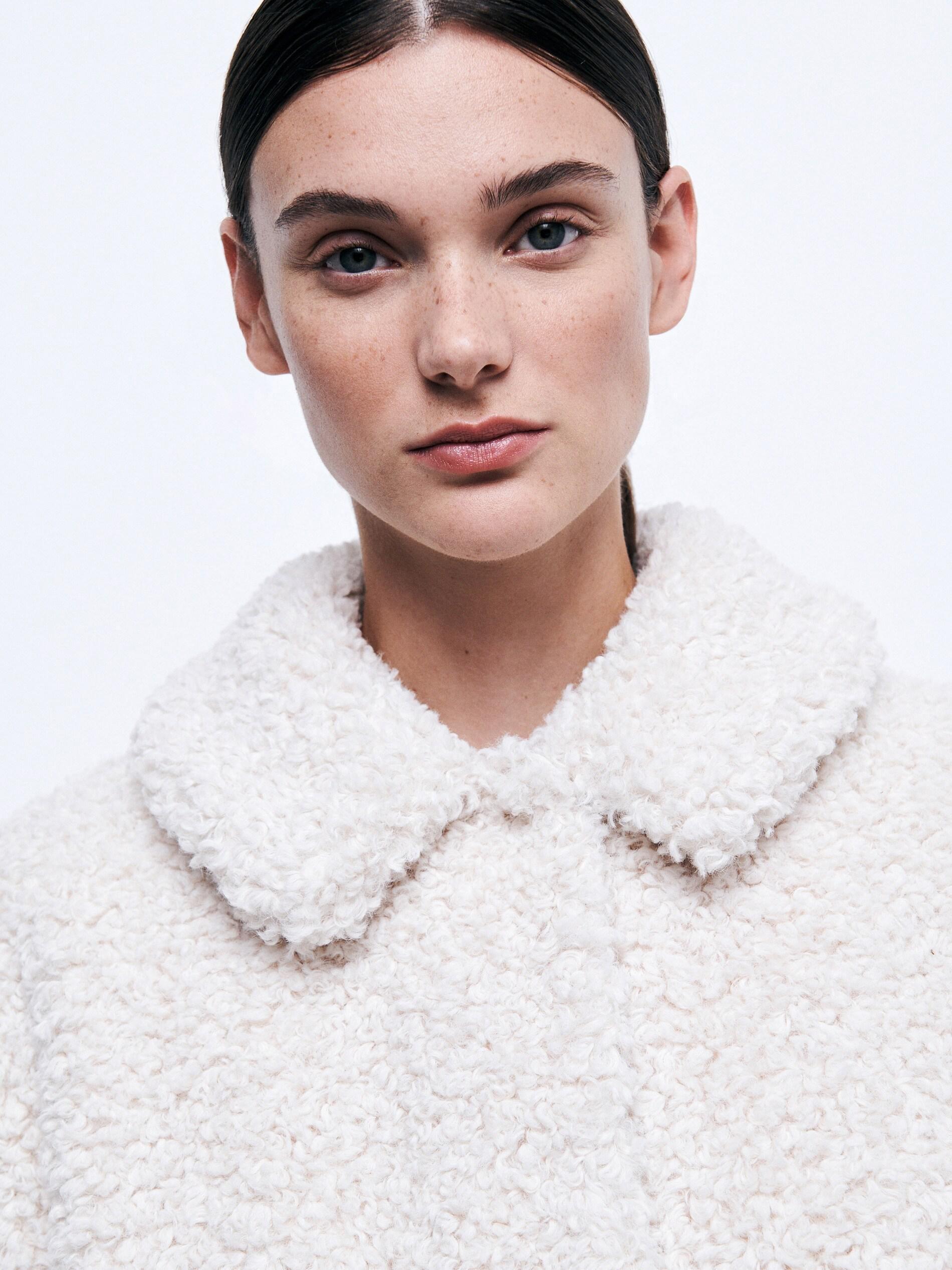 Cream Faux Shearling Coat, , large image number 3