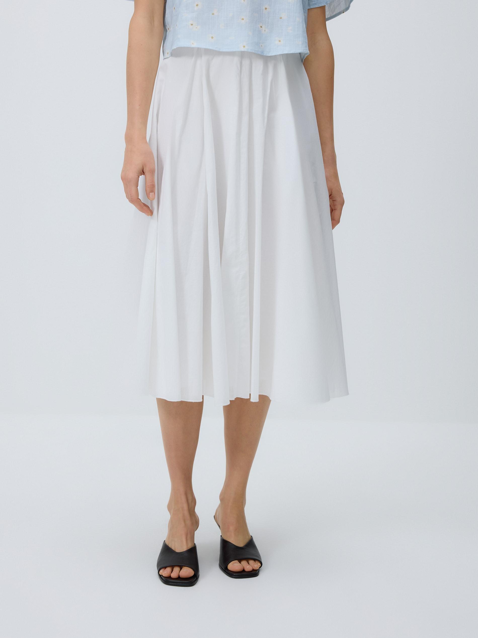 White Cotton Midi Skirt, White, large image number 0