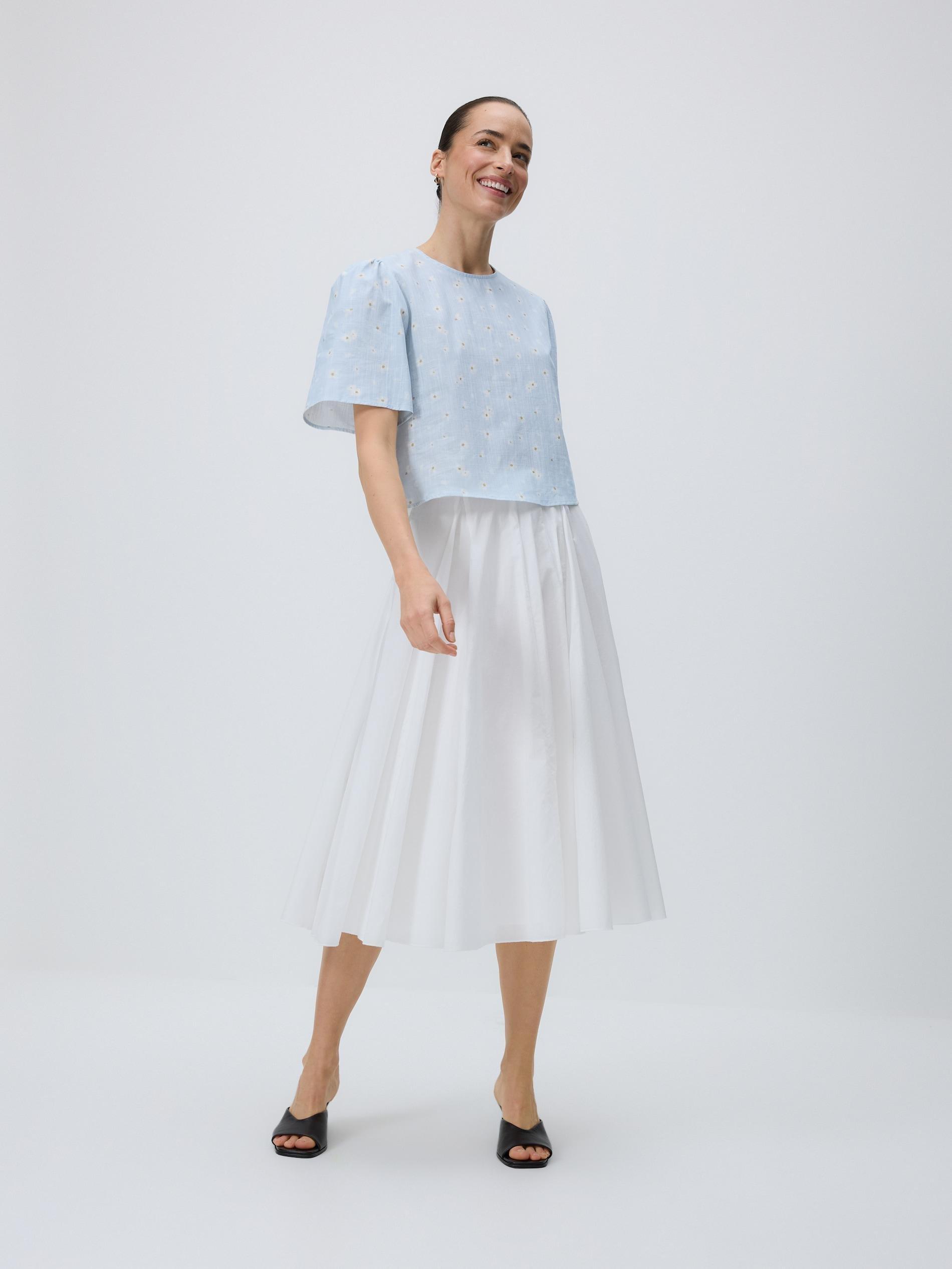 White Cotton Midi Skirt, White, large image number 1