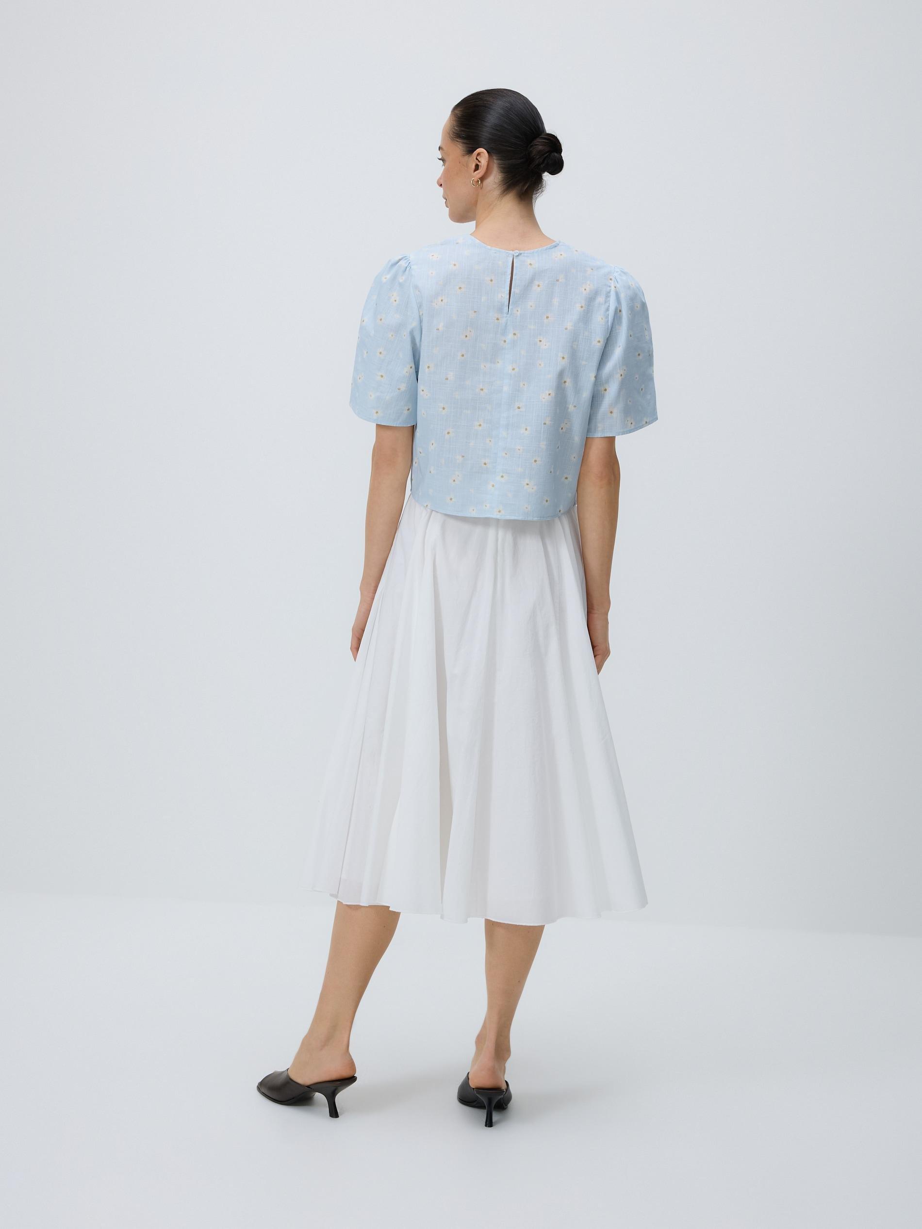 White Cotton Midi Skirt, White, large image number 3