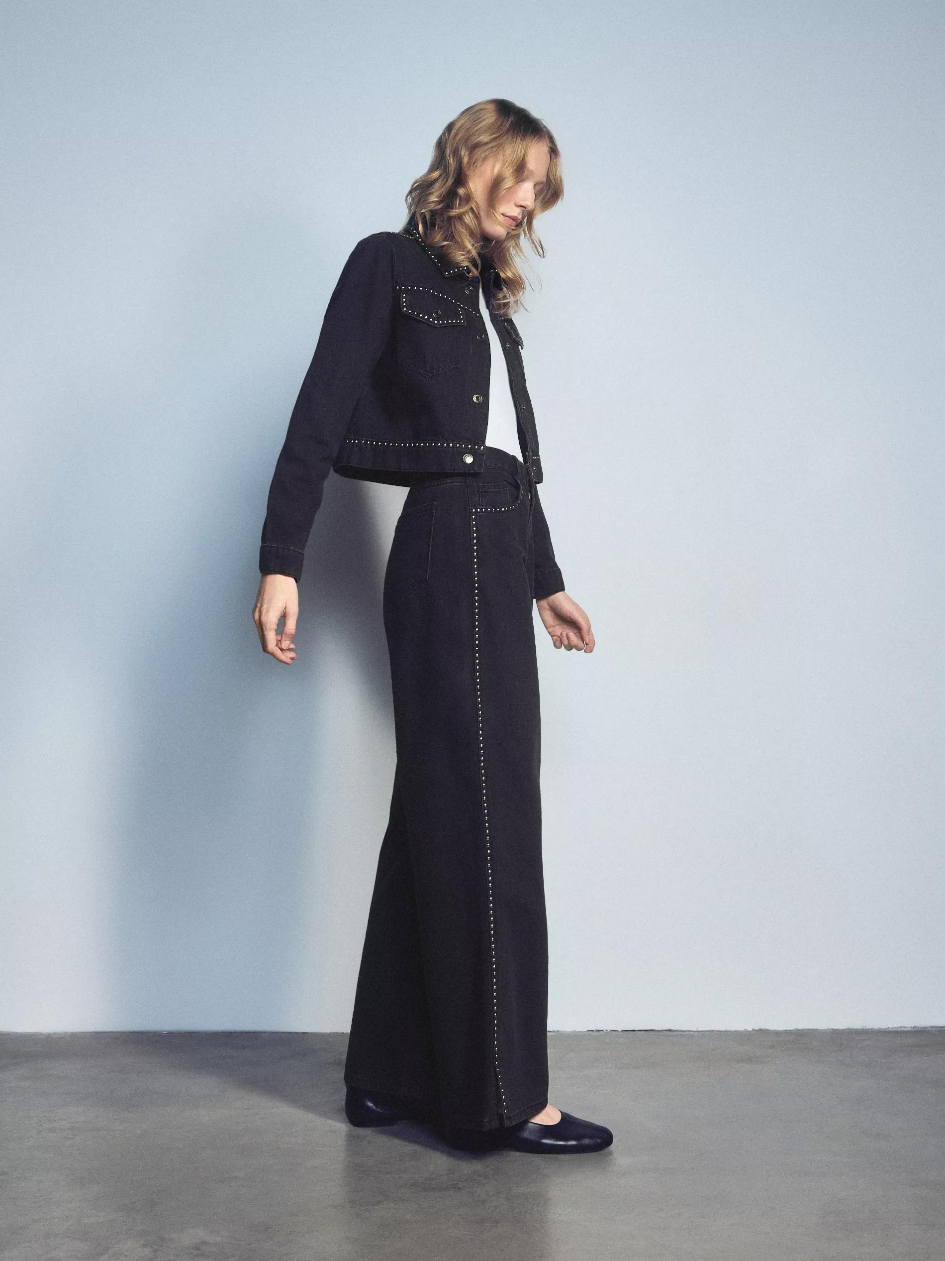 Black Wide-Leg Jeans With Appliques, Black, large image number 1