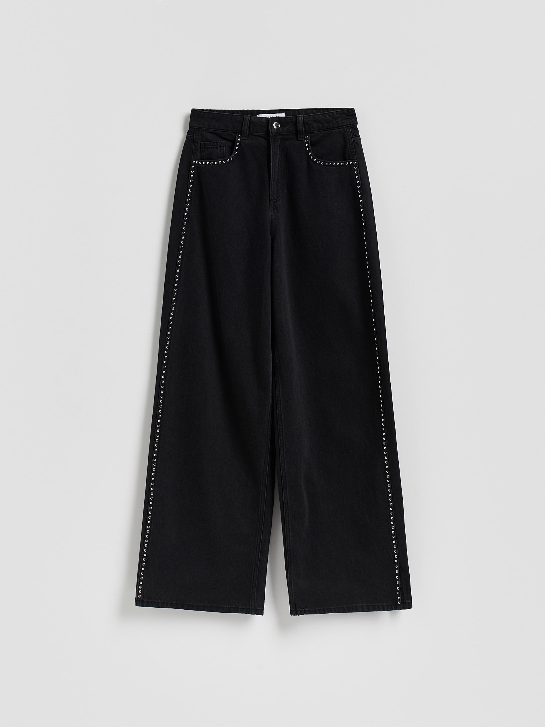 Black Wide-Leg Jeans With Appliques, Black, large image number 4