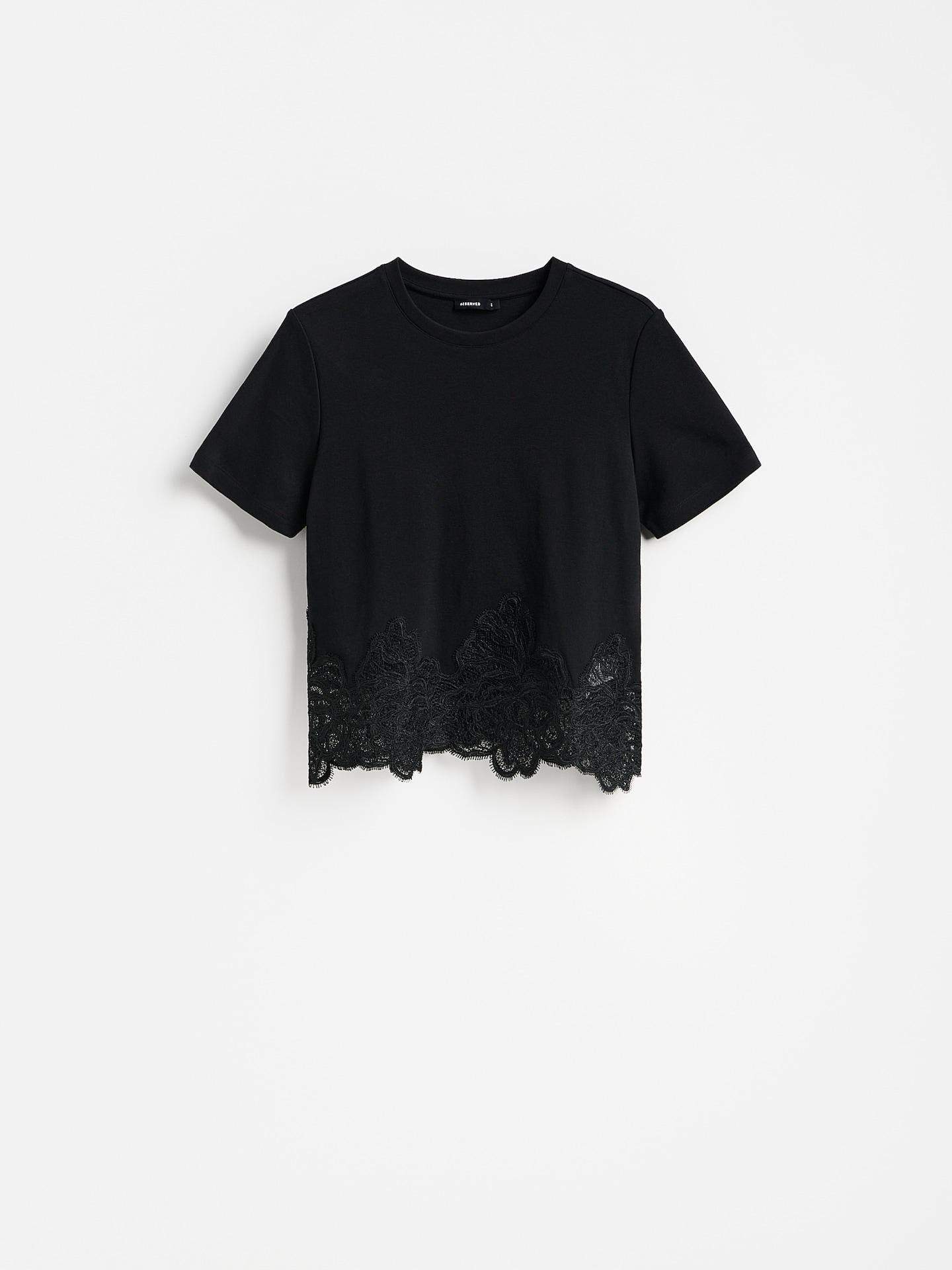 Black T-Shirt With Lace, Black, medium