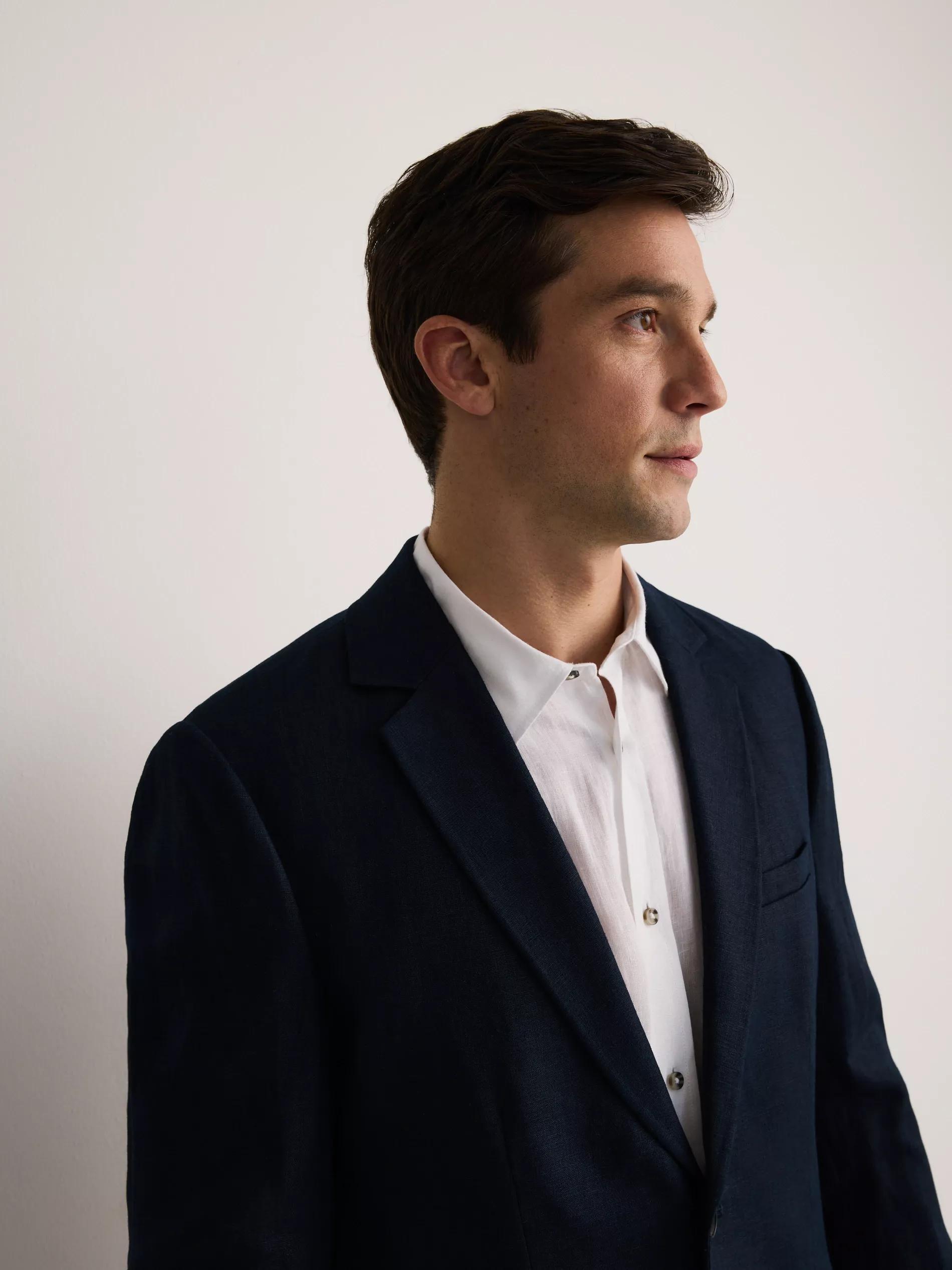 Navy Regular Fit Linen Blazer, , large image number 2