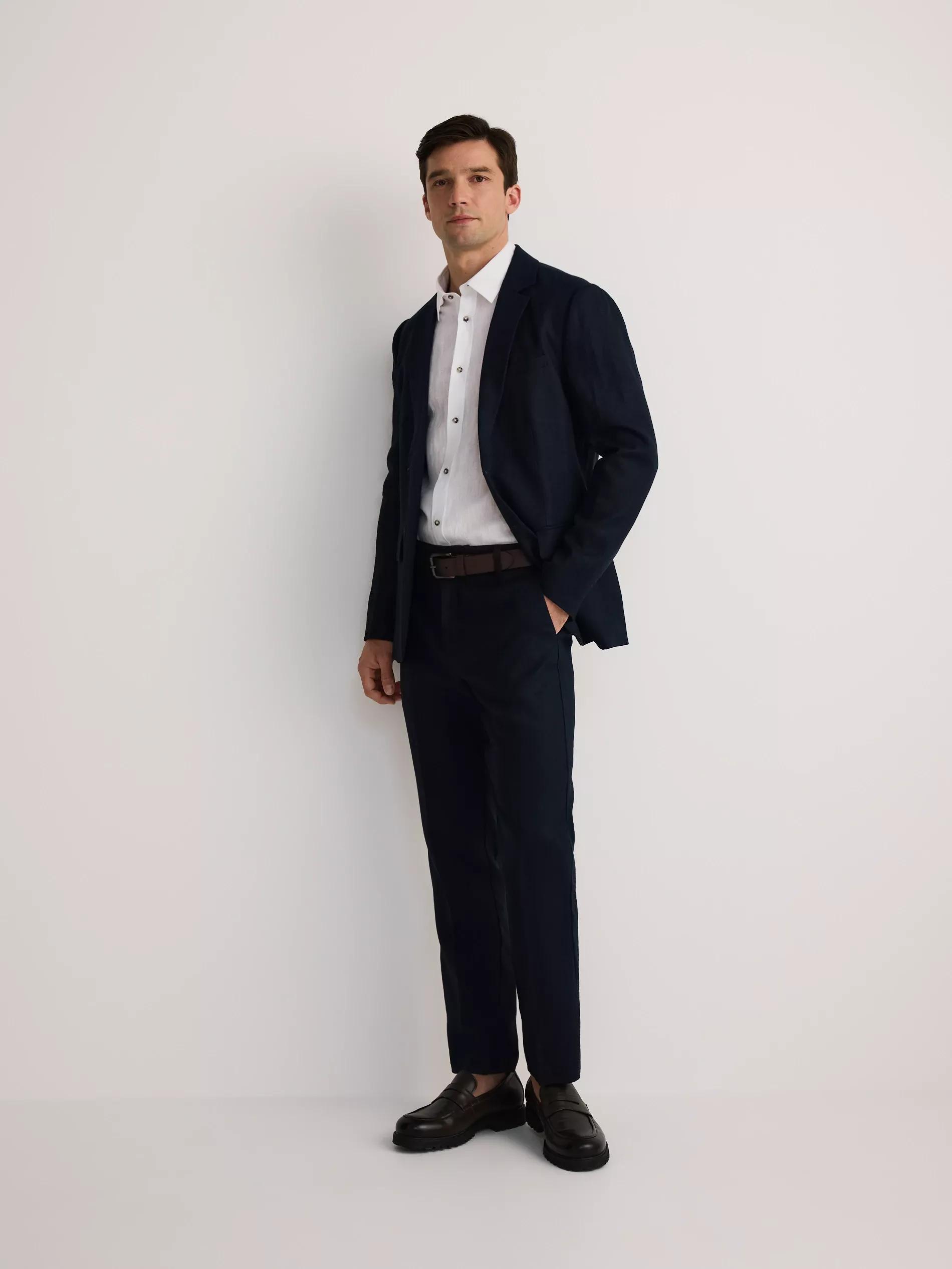 Navy Regular Fit Linen Blazer, , large image number 4