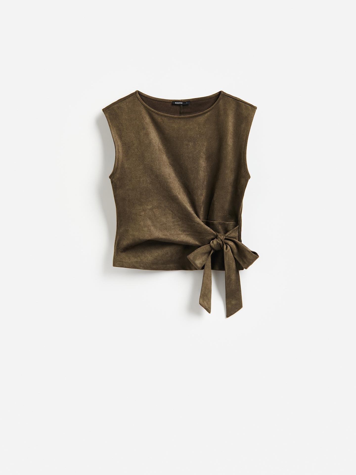 Brownish Green Blouse With Tie Details, Khaki, medium