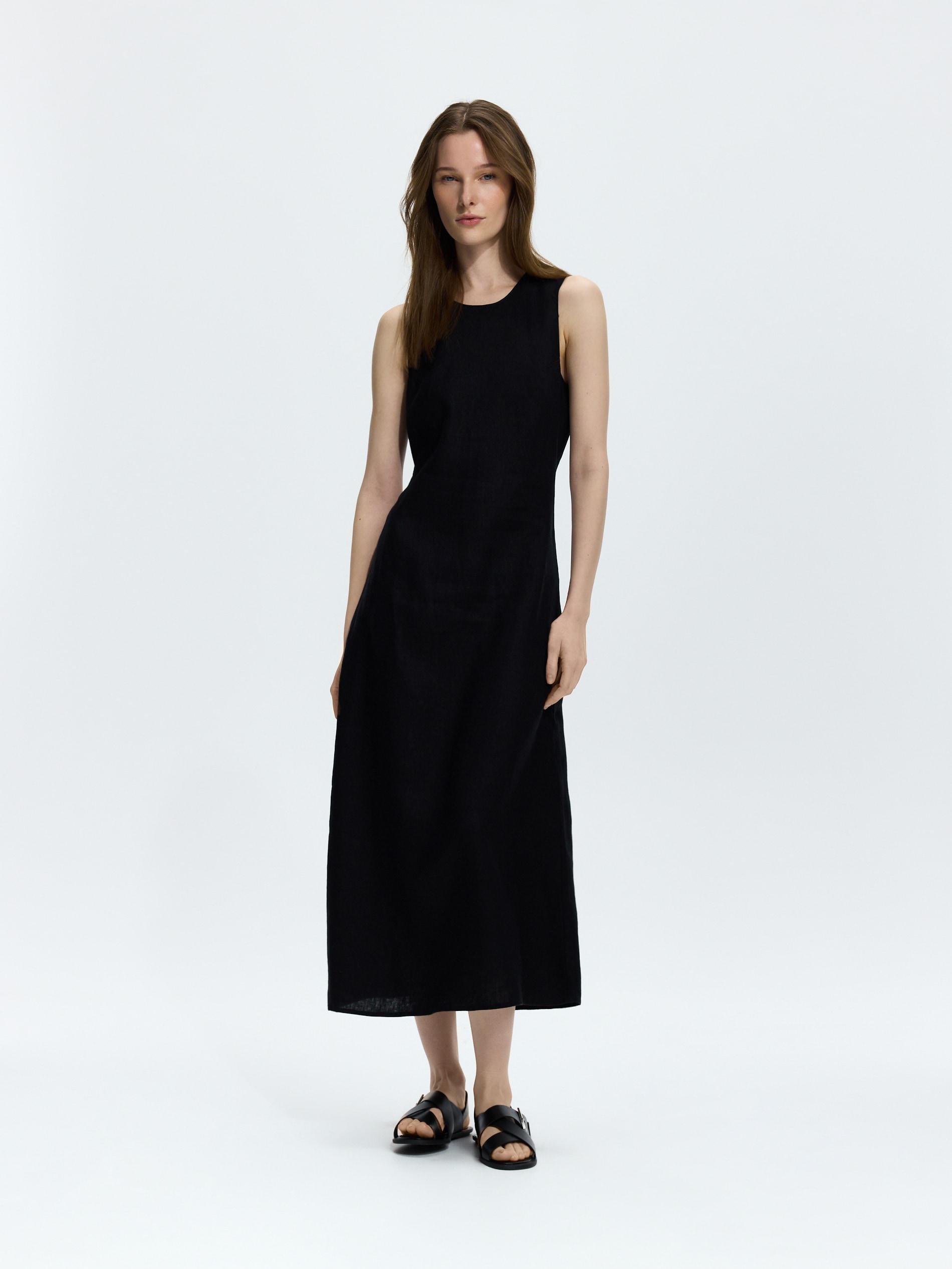Black Linen Dress, Black, medium