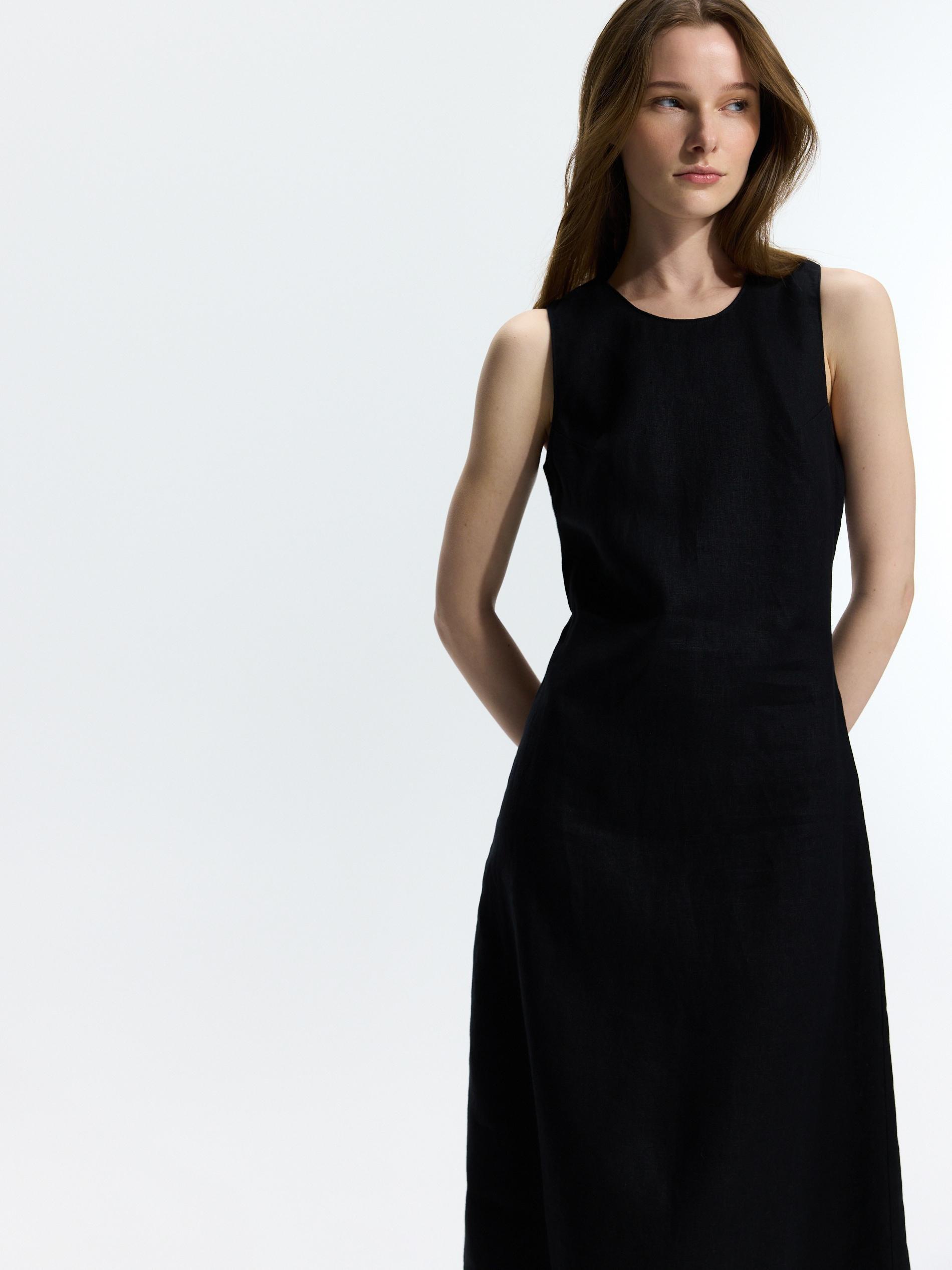 Black Linen Dress, Black, medium