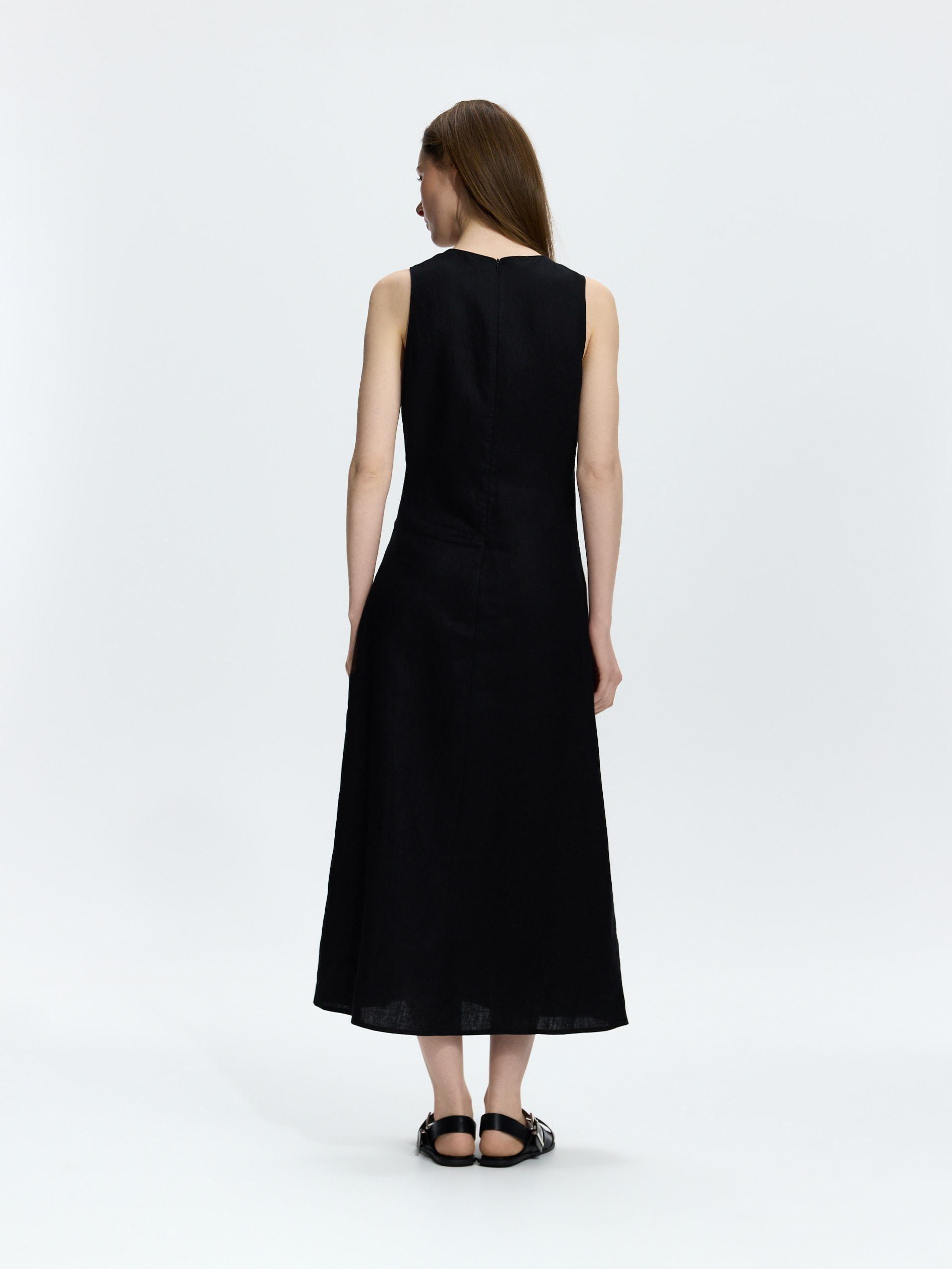 Black Linen Dress, Black, medium