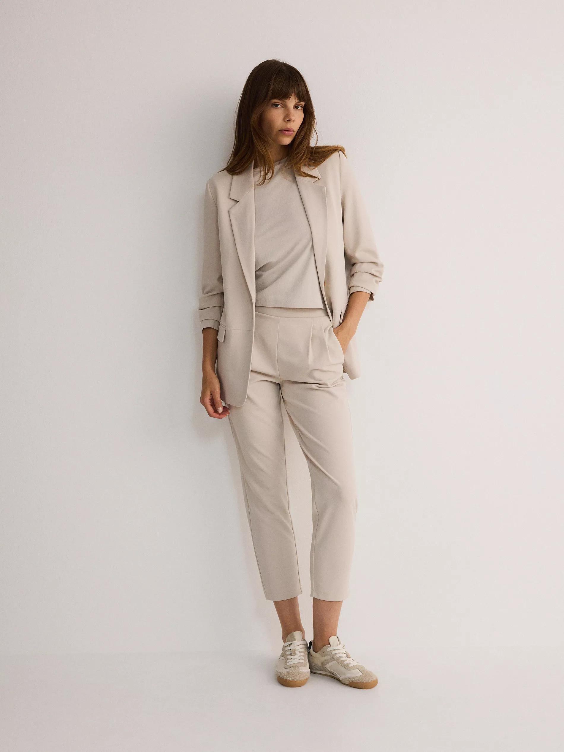 Beige Plain Suit Jacket, , large image number 1
