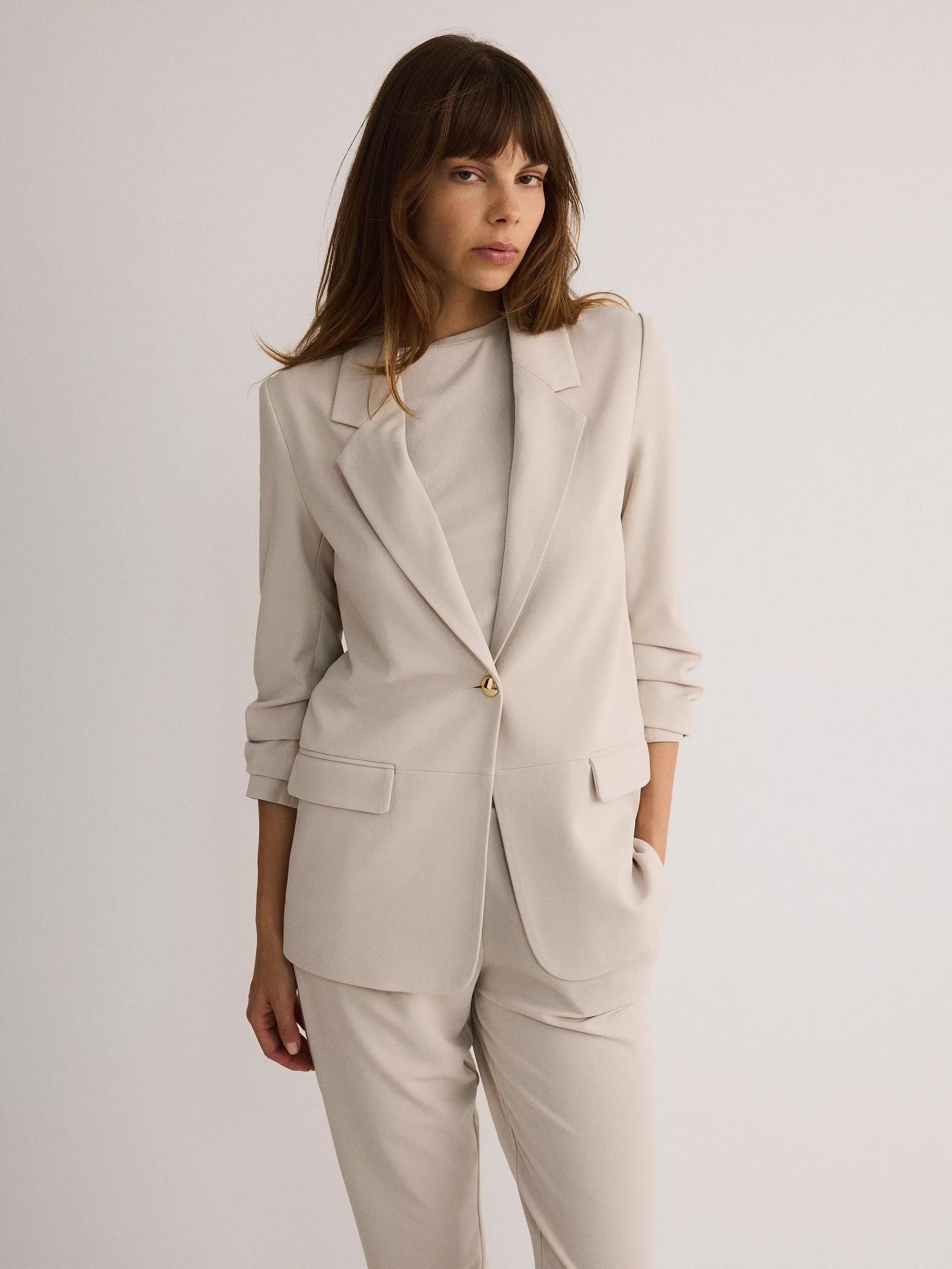 Beige Plain Suit Jacket, , large image number 2