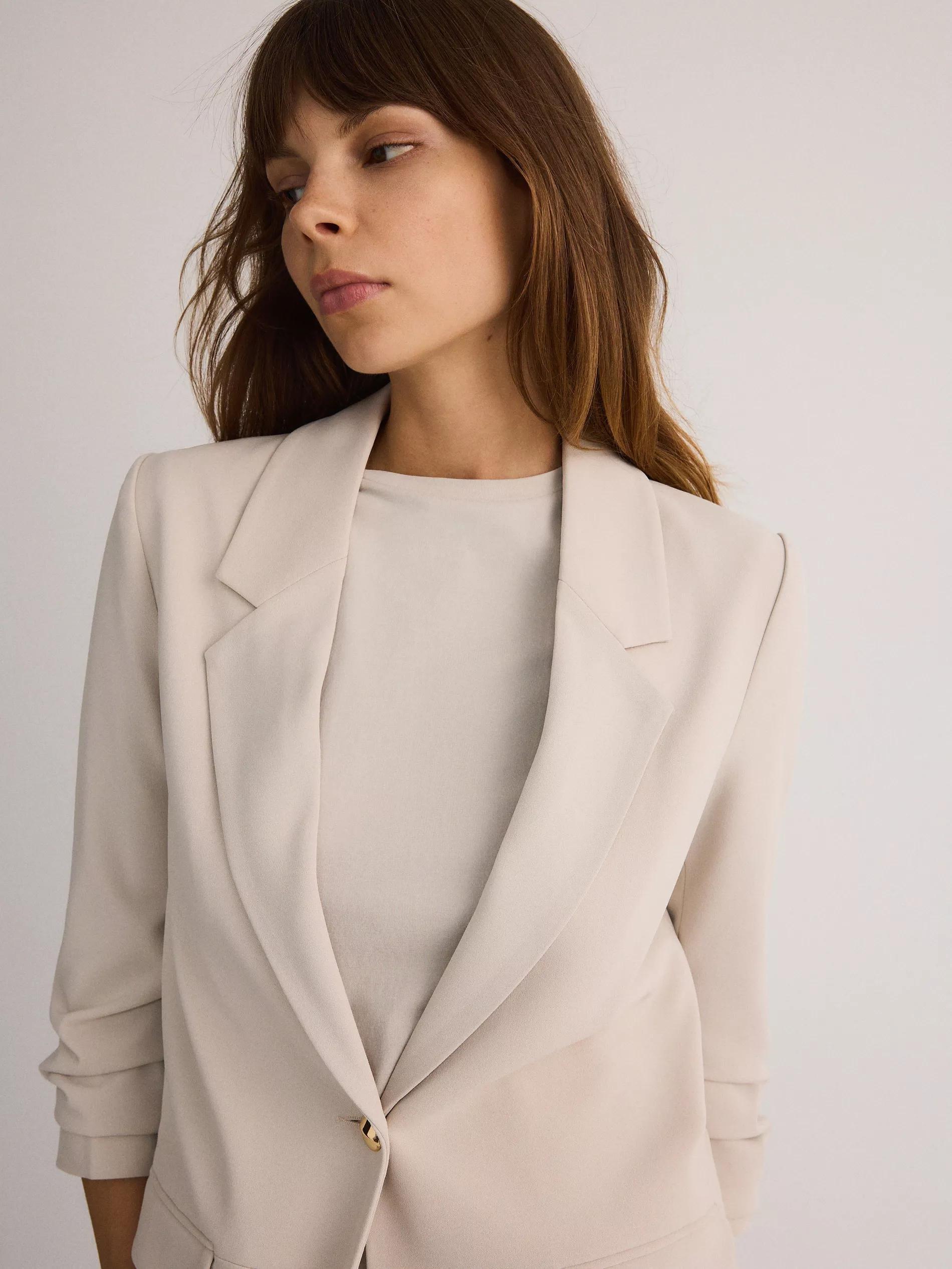 Beige Plain Suit Jacket, , large image number 4