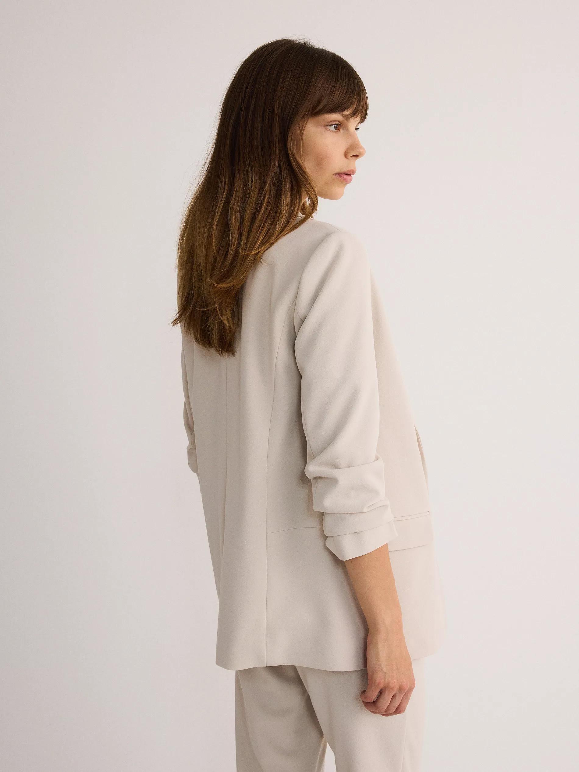 Beige Plain Suit Jacket, , large image number 5