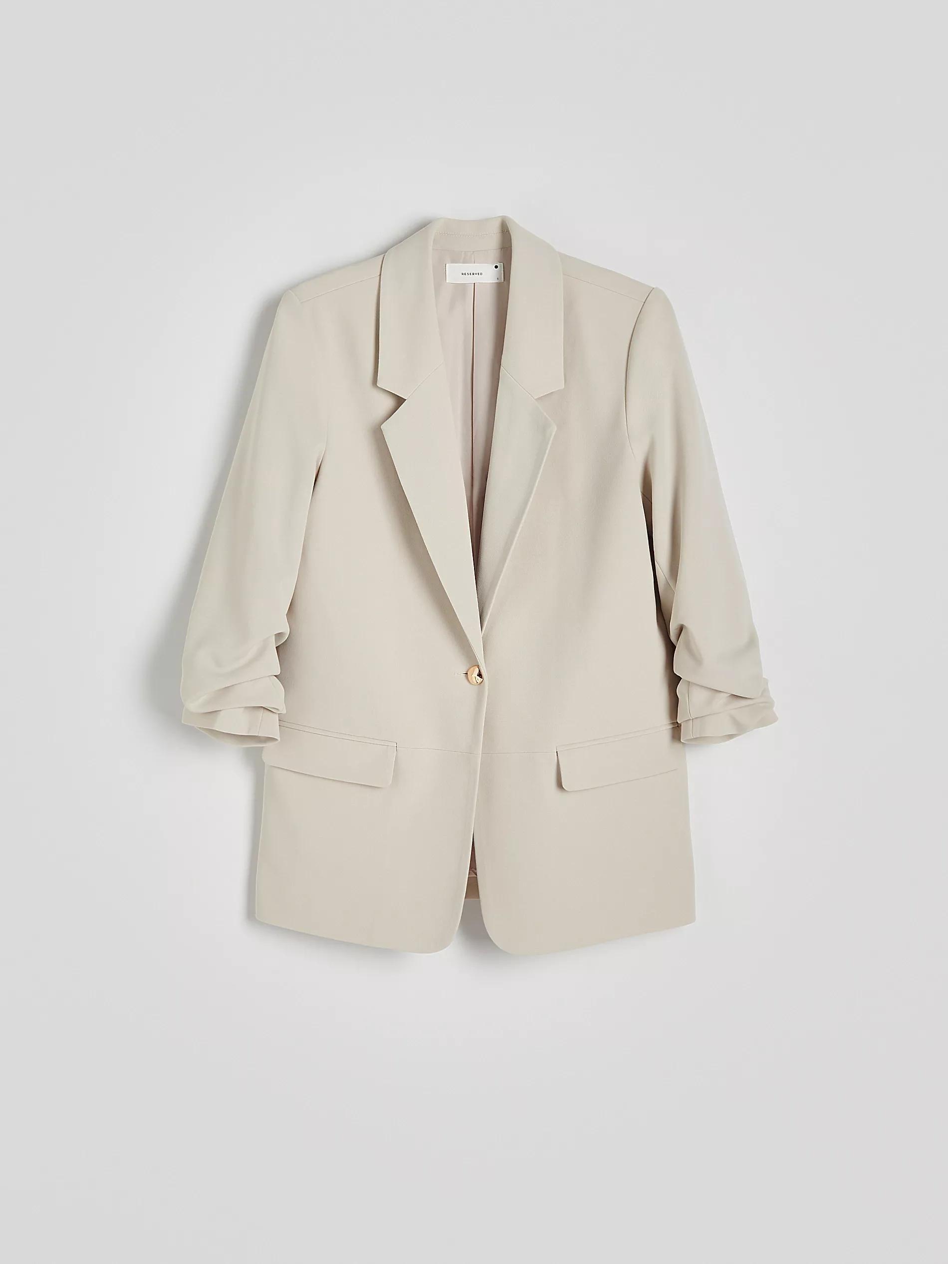 Beige Plain Suit Jacket, , large image number 7