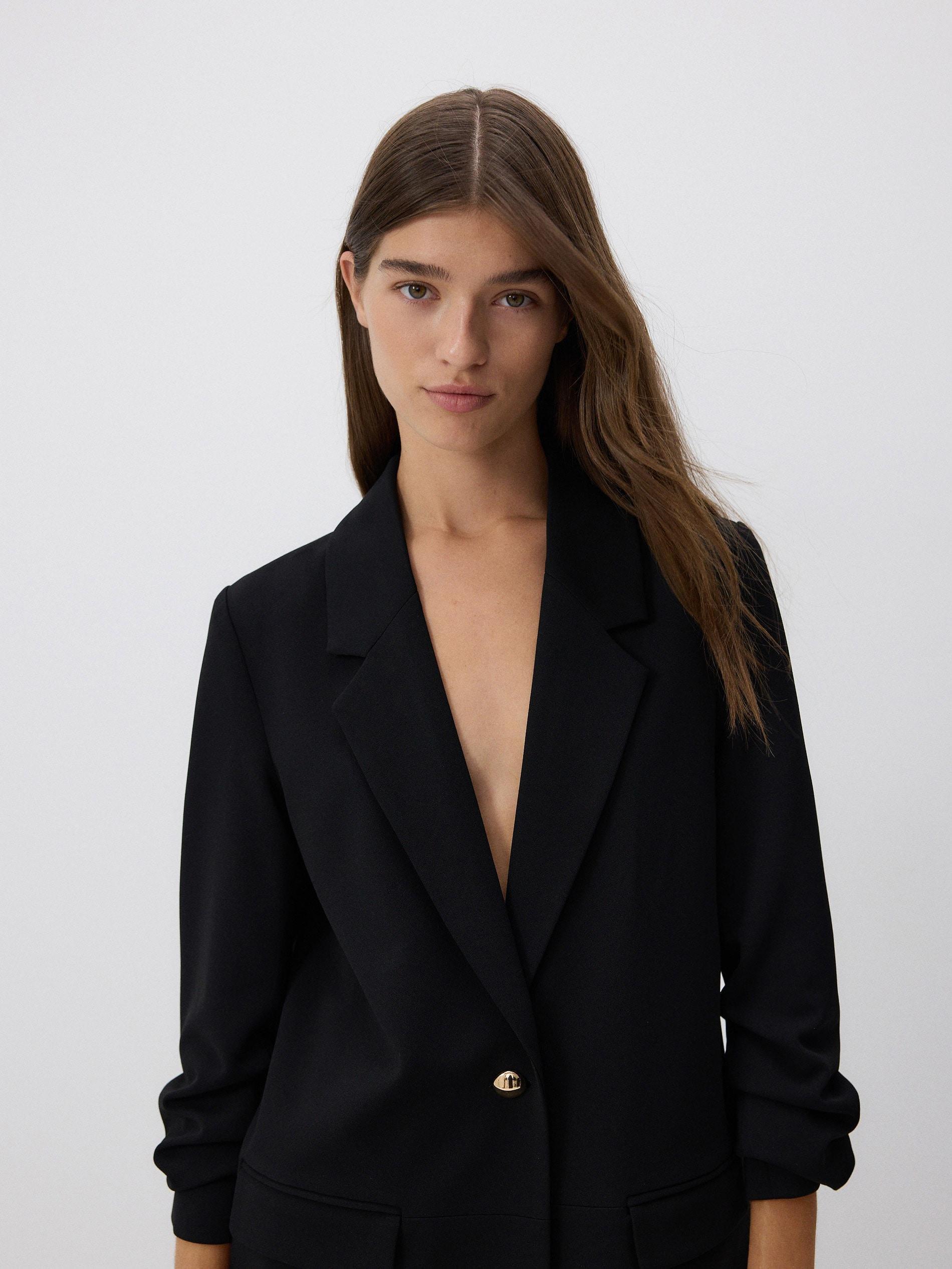 Black Plain Oversized Jacket, , large image number 0