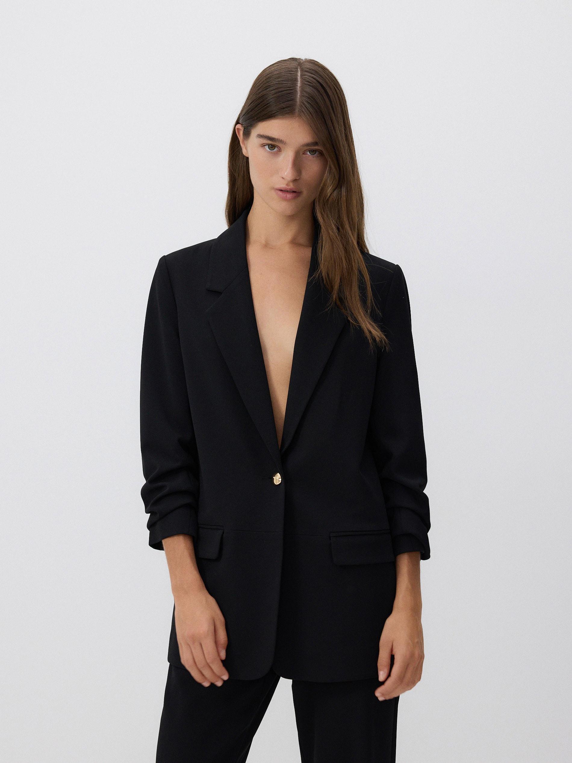 Black Plain Oversized Jacket, , large image number 1