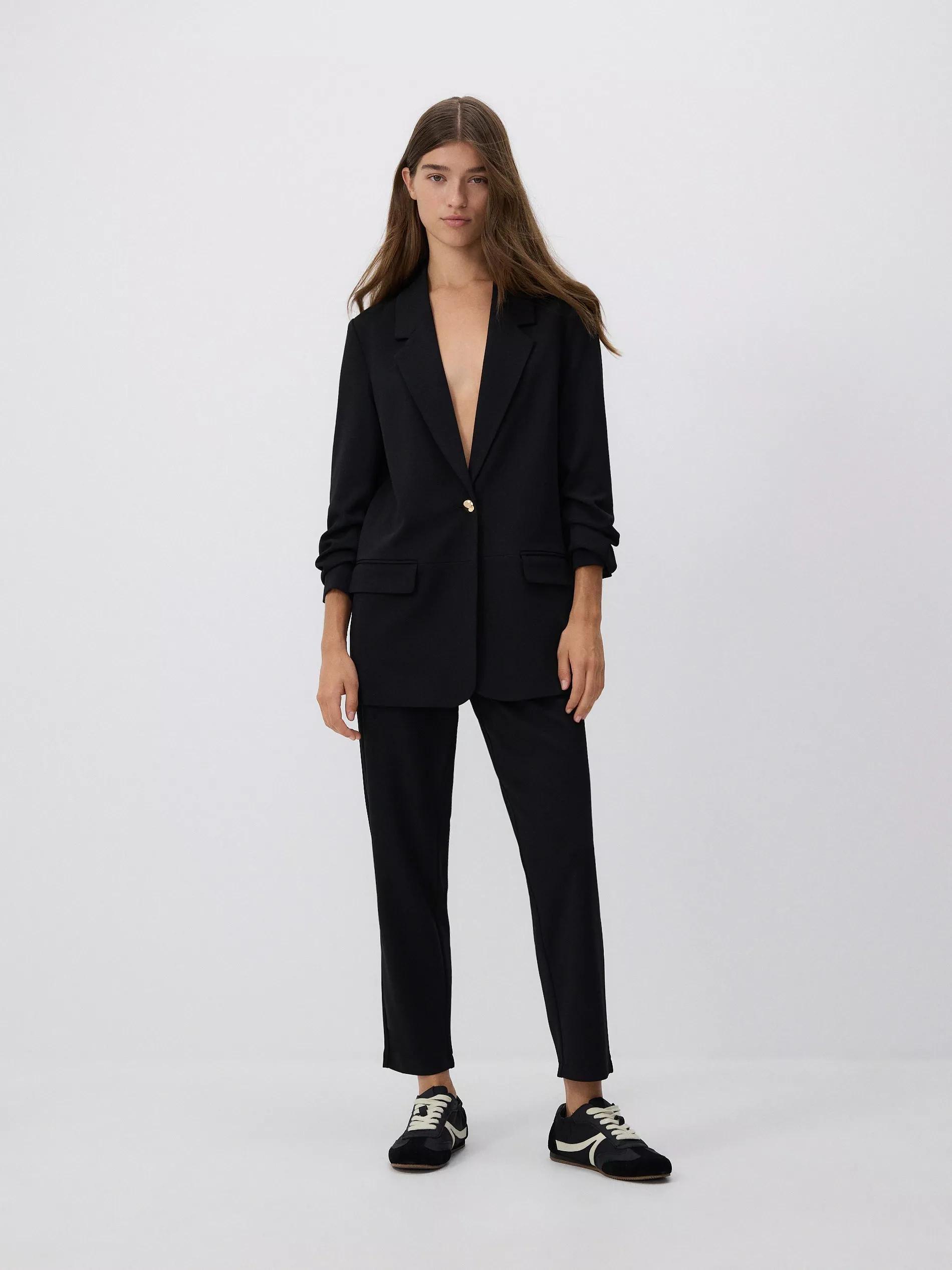 Black Plain Oversized Jacket, , large image number 2