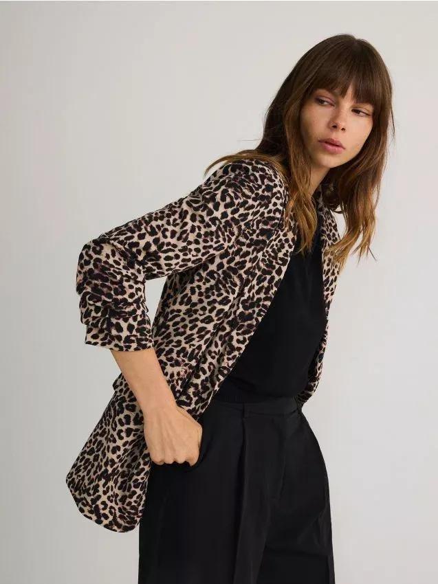 Multicolour Animal Print Blazer, , large image number 0