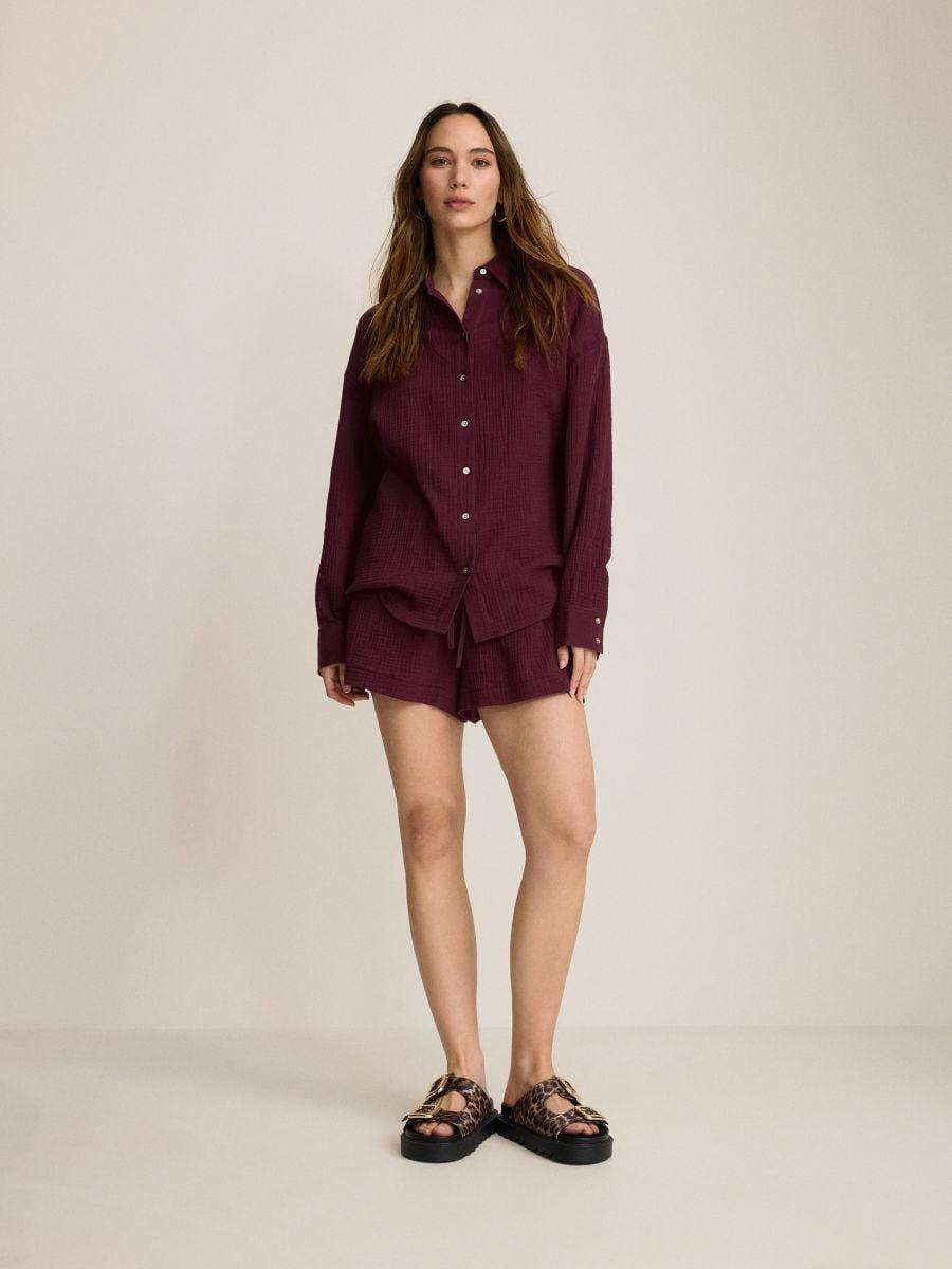 Maroon Oversized Cotton Muslin Shirt, , medium