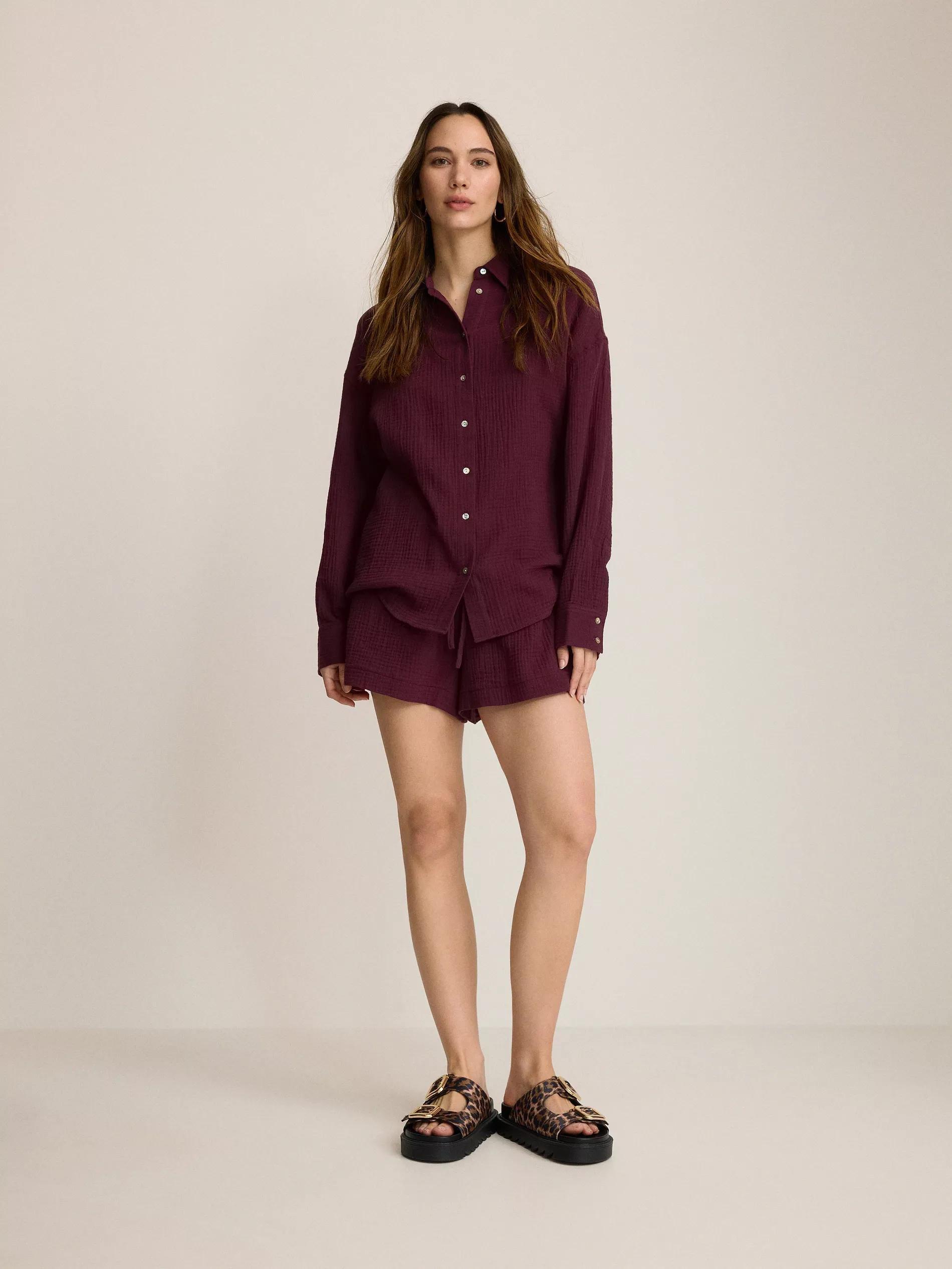 Maroon Oversized Cotton Muslin Shirt, , large image number 0