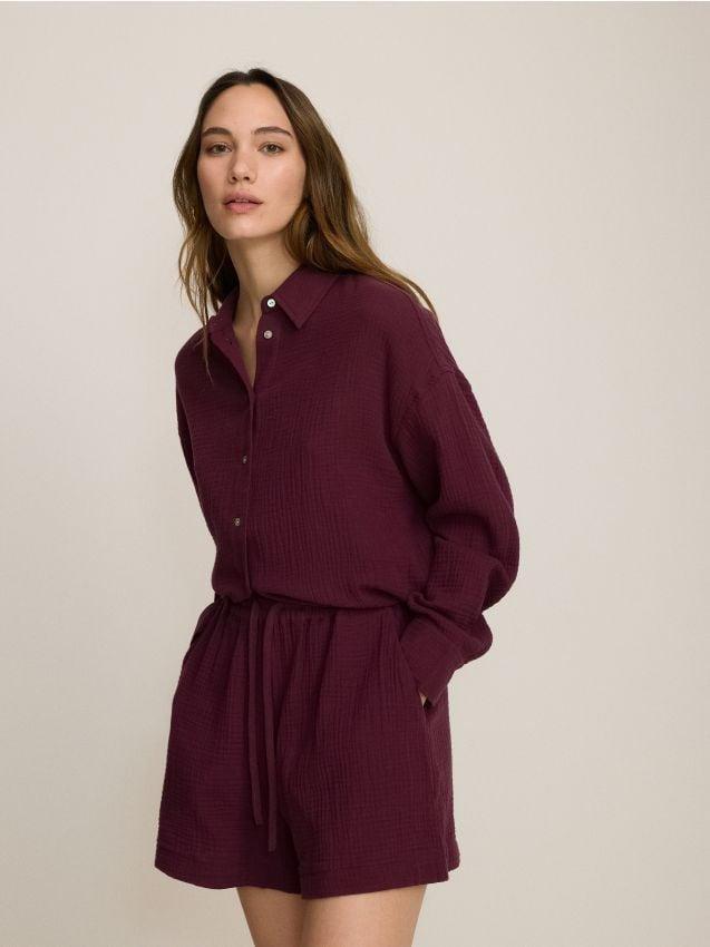 Maroon Oversized Cotton Muslin Shirt, , large image number 1