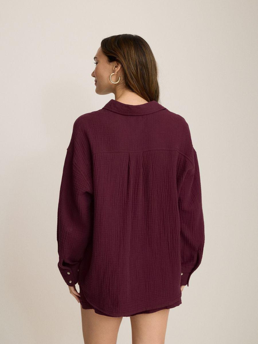Maroon Oversized Cotton Muslin Shirt, , large image number 2