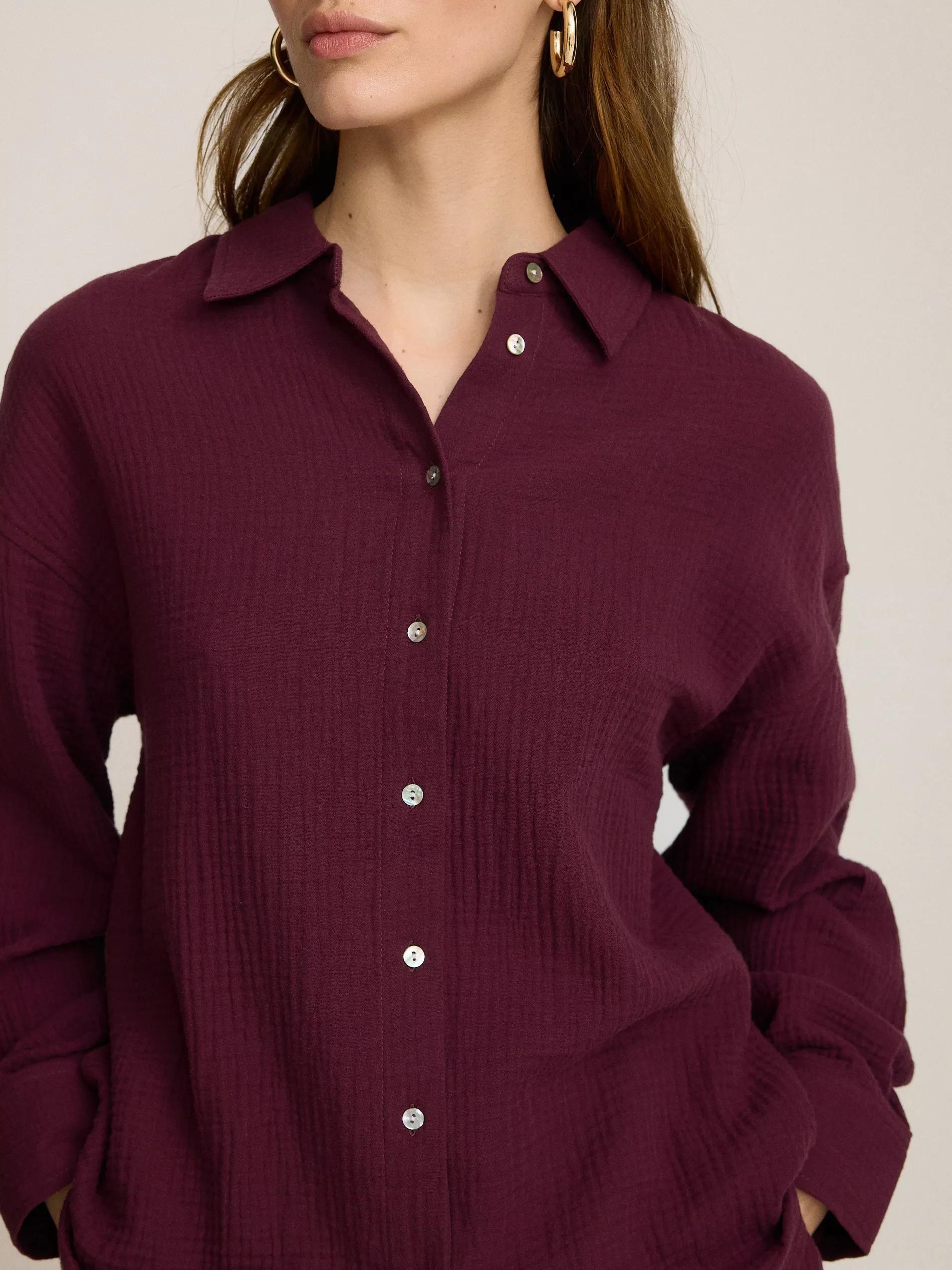Maroon Oversized Cotton Muslin Shirt, , large image number 3