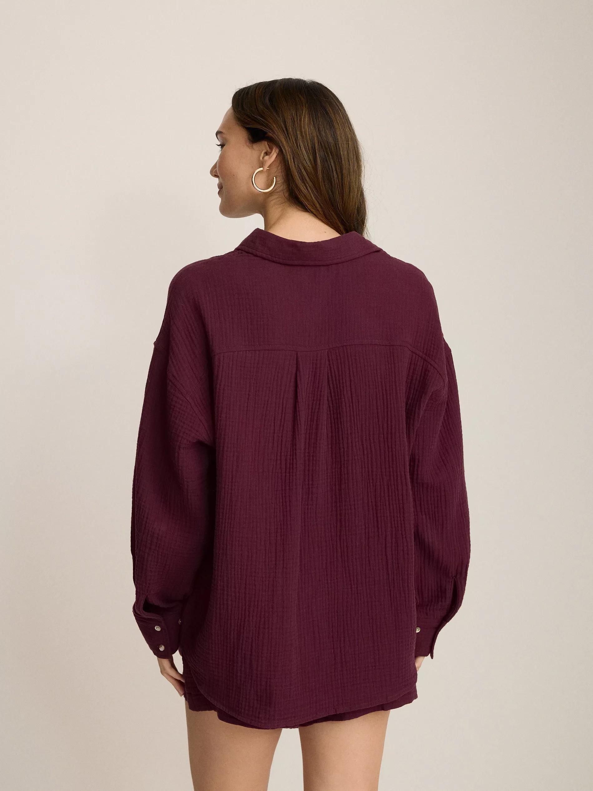 Maroon Oversized Cotton Muslin Shirt, , large image number 4