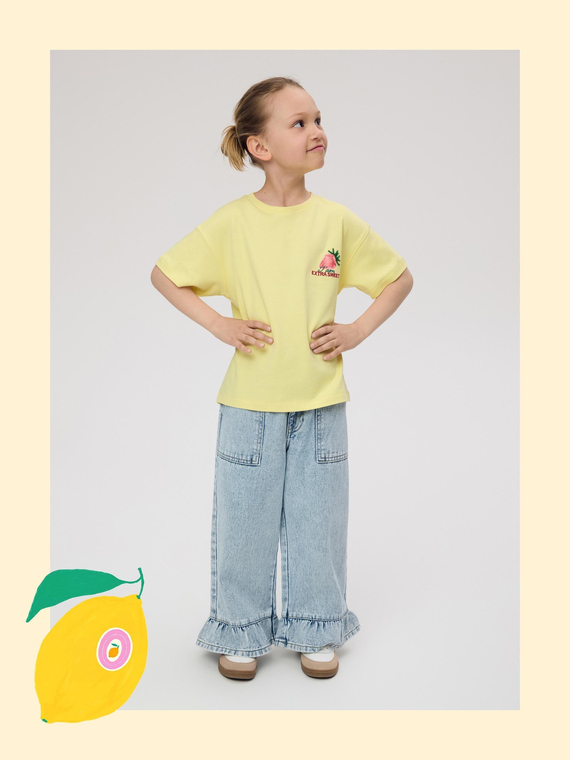 Yellow Cotton T-Shirt With Application, Yellow, large image number 0