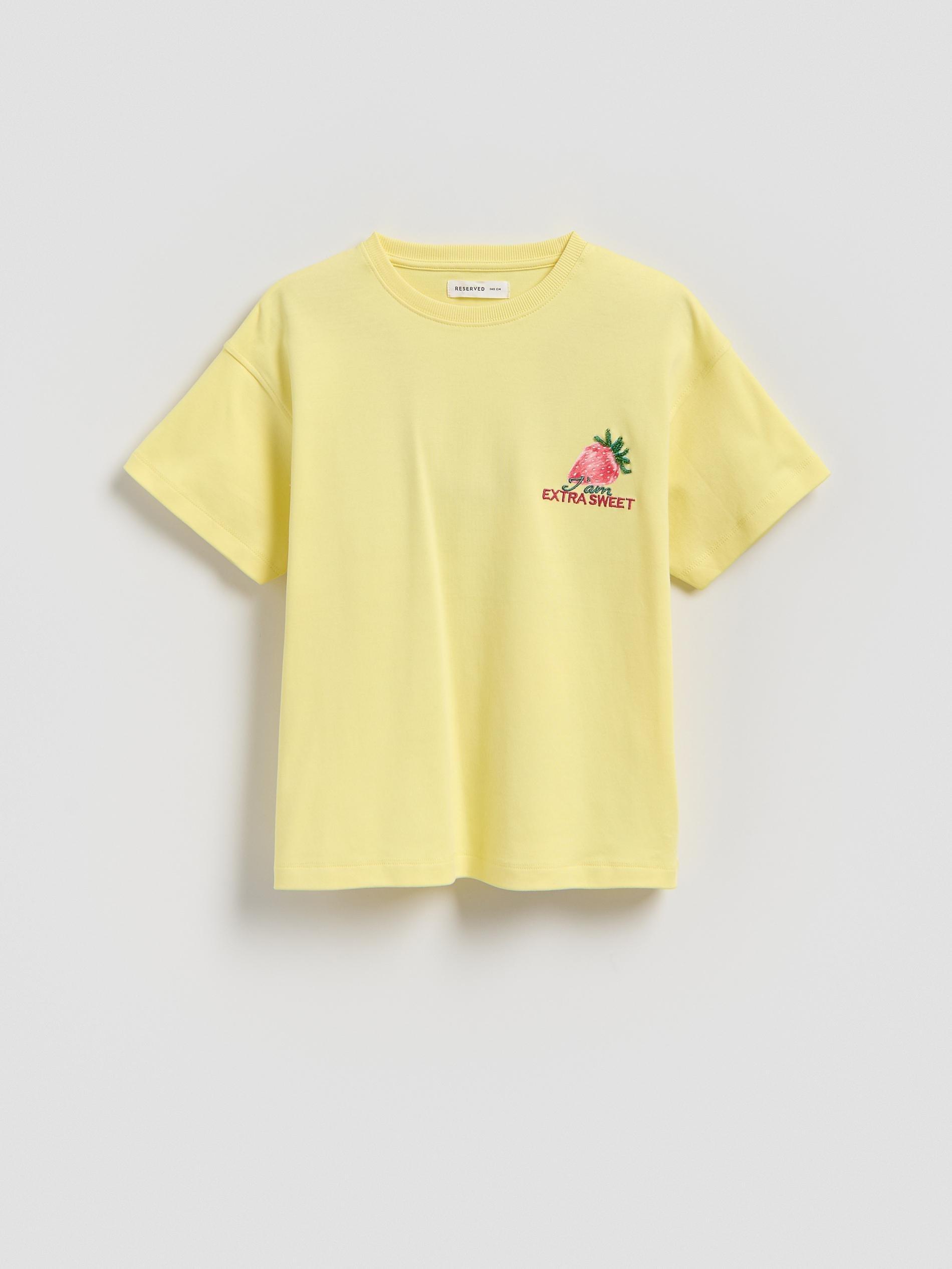 Yellow Cotton T-Shirt With Application, Yellow, large image number 2
