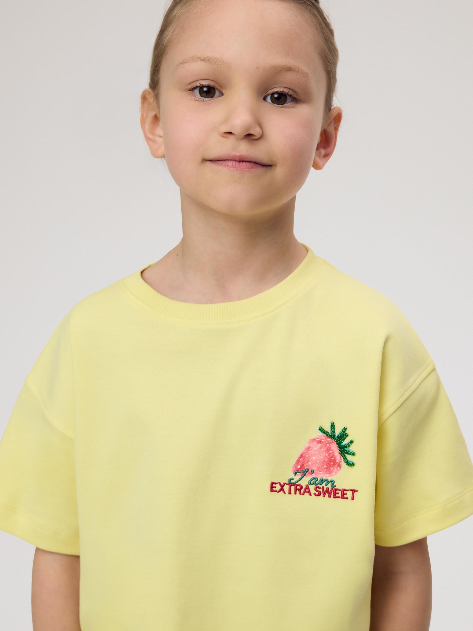 Yellow Cotton T-Shirt With Application, Yellow, large image number 5