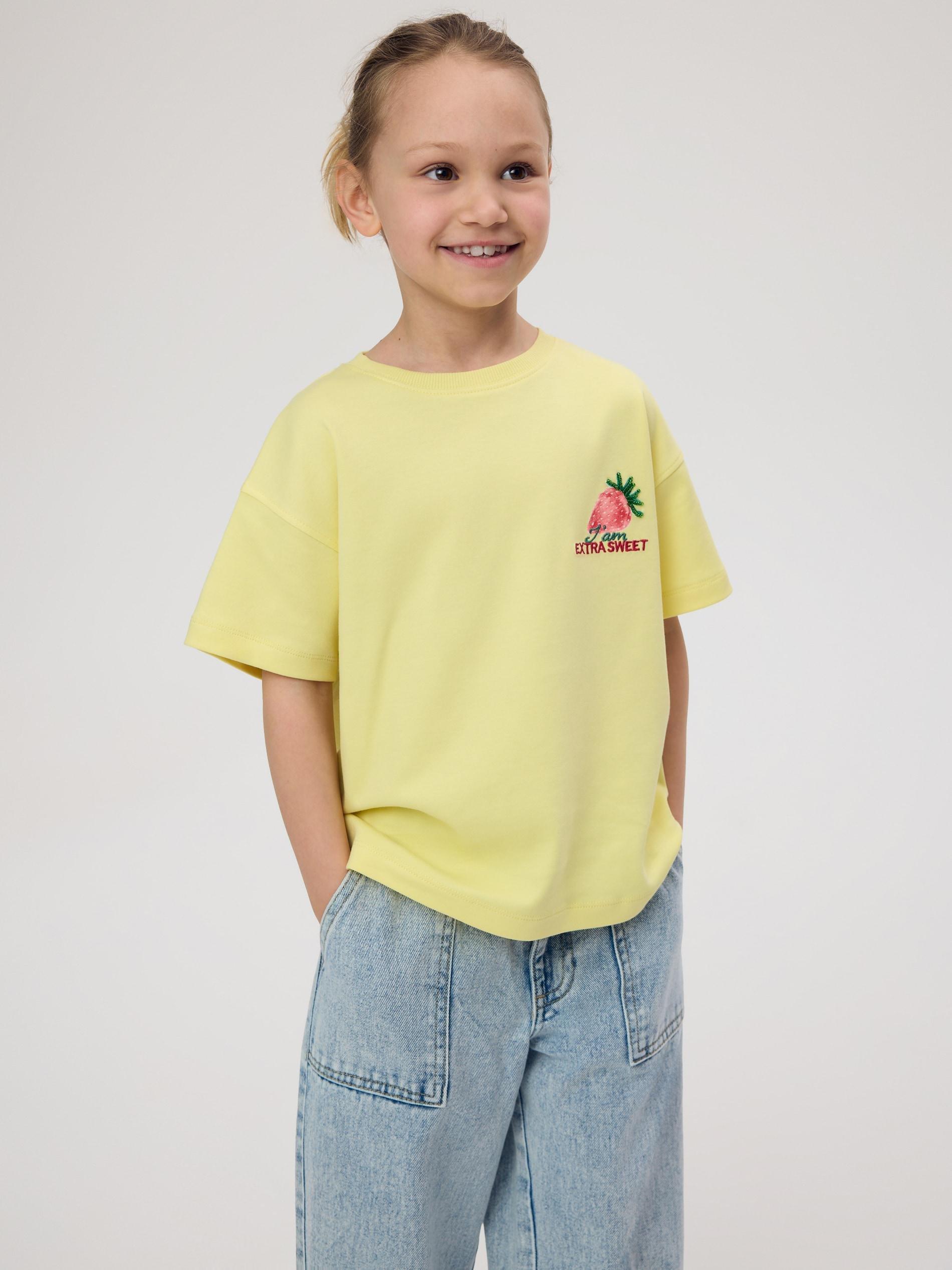 Yellow Cotton T-Shirt With Application, Yellow, large image number 6